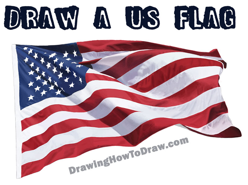 american flag waving in the wind drawing