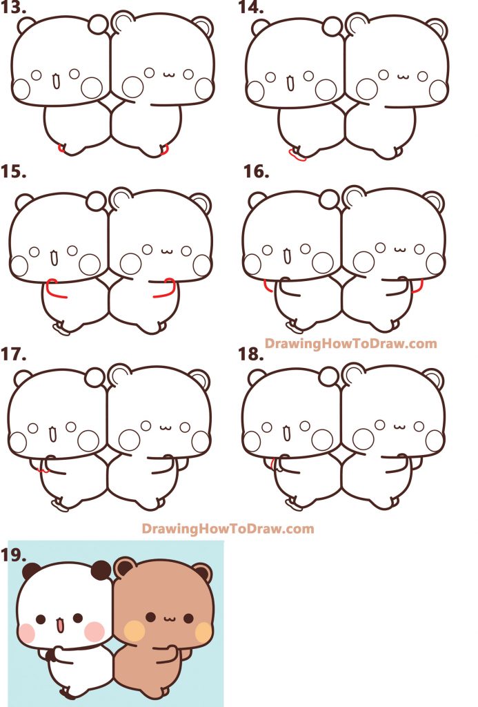 How to Draw Bear and Panda from Peach Goma (Kawaii) Easy Step by Step ...