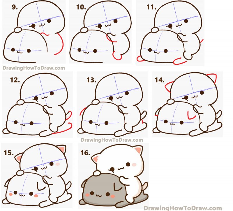 How to Draw 2 Cats from Peach Goma (Super Cute / Kawaii) Easy Step by