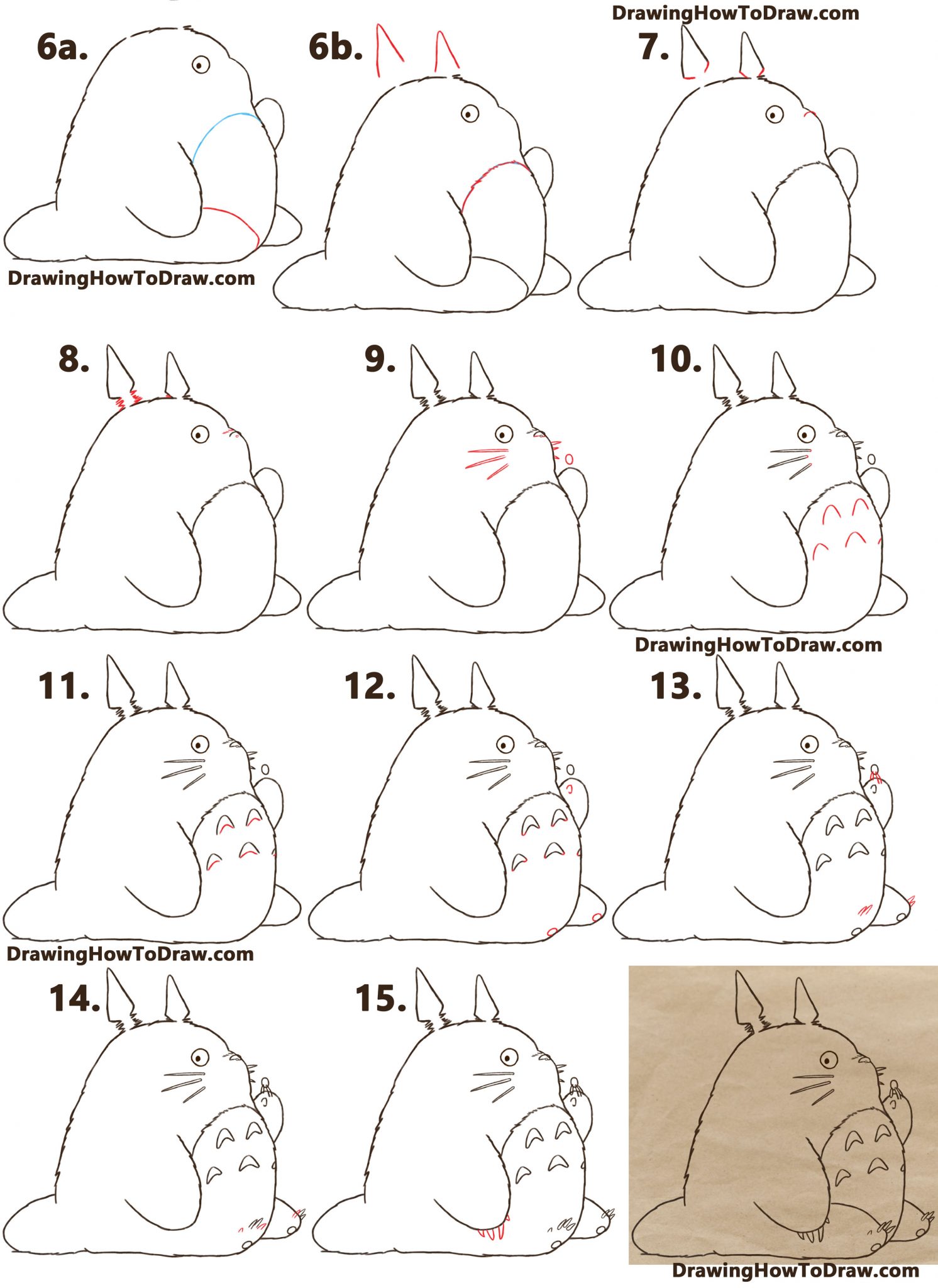 How to Draw Totoro from My Neighbor Totoro Easy Step by Step Drawing