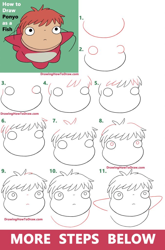 How to Draw Ponyo (Nara) from Studio Ghibli Easy Step by Step Drawing