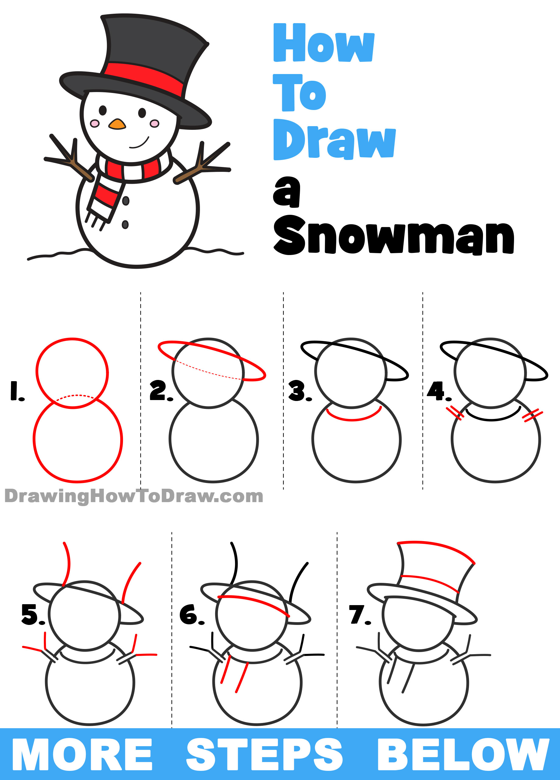 How to Draw a Cute Cartoon Snowman for Kids and Beginners How to Draw