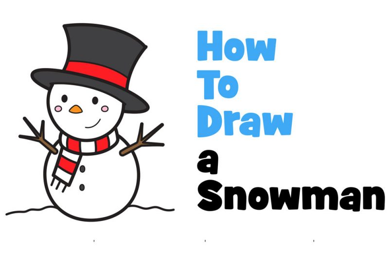 Cute Snowman Line Drawing Cartoon · Creative Fabrica