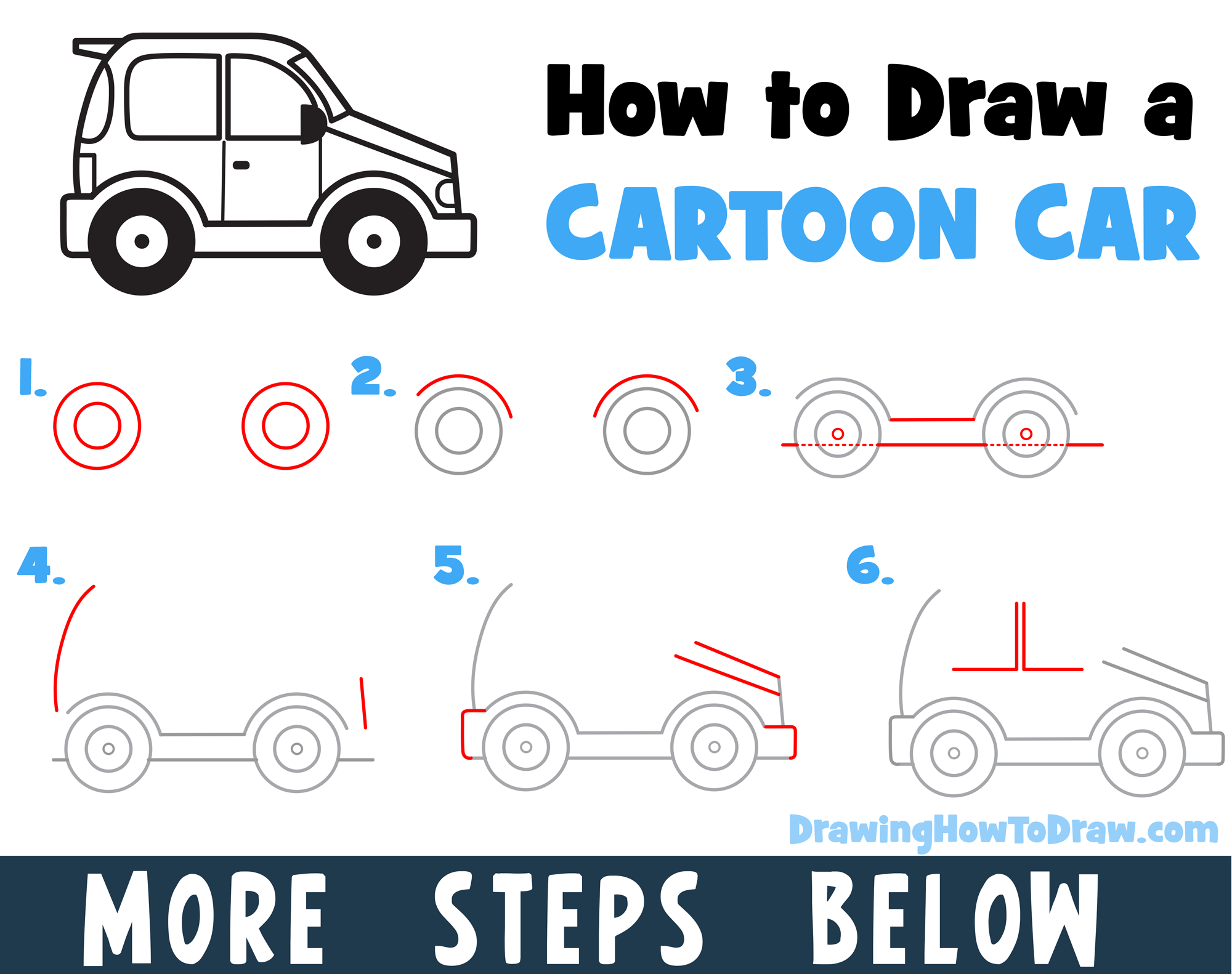 howtodraw a cartoon car side easy stepbystepdrawingtutorial kids
