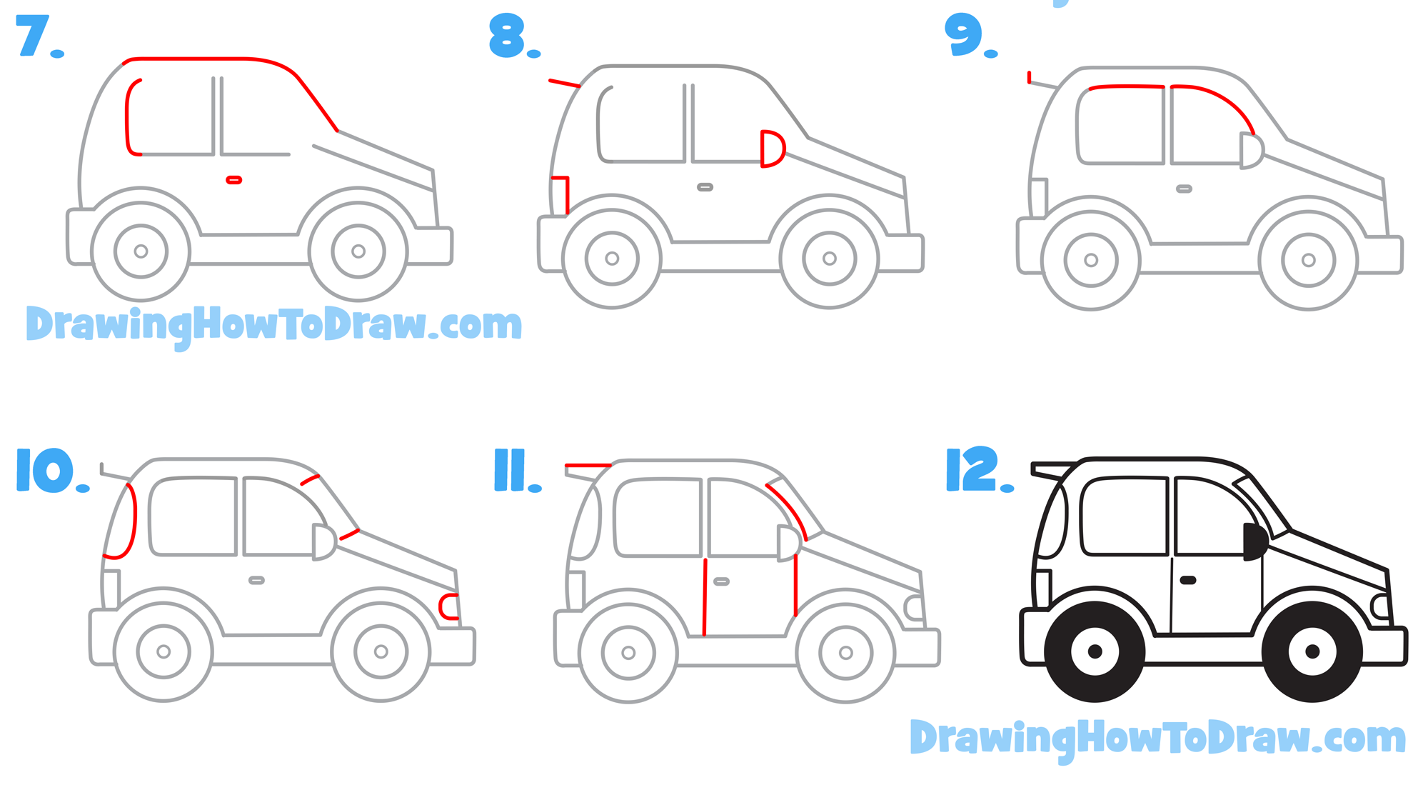 How to Draw a Cartoon Car from Side View Easy Step-by-Step Drawing Tutorial  for Kids - How to Draw Step by Step Drawing Tutorials