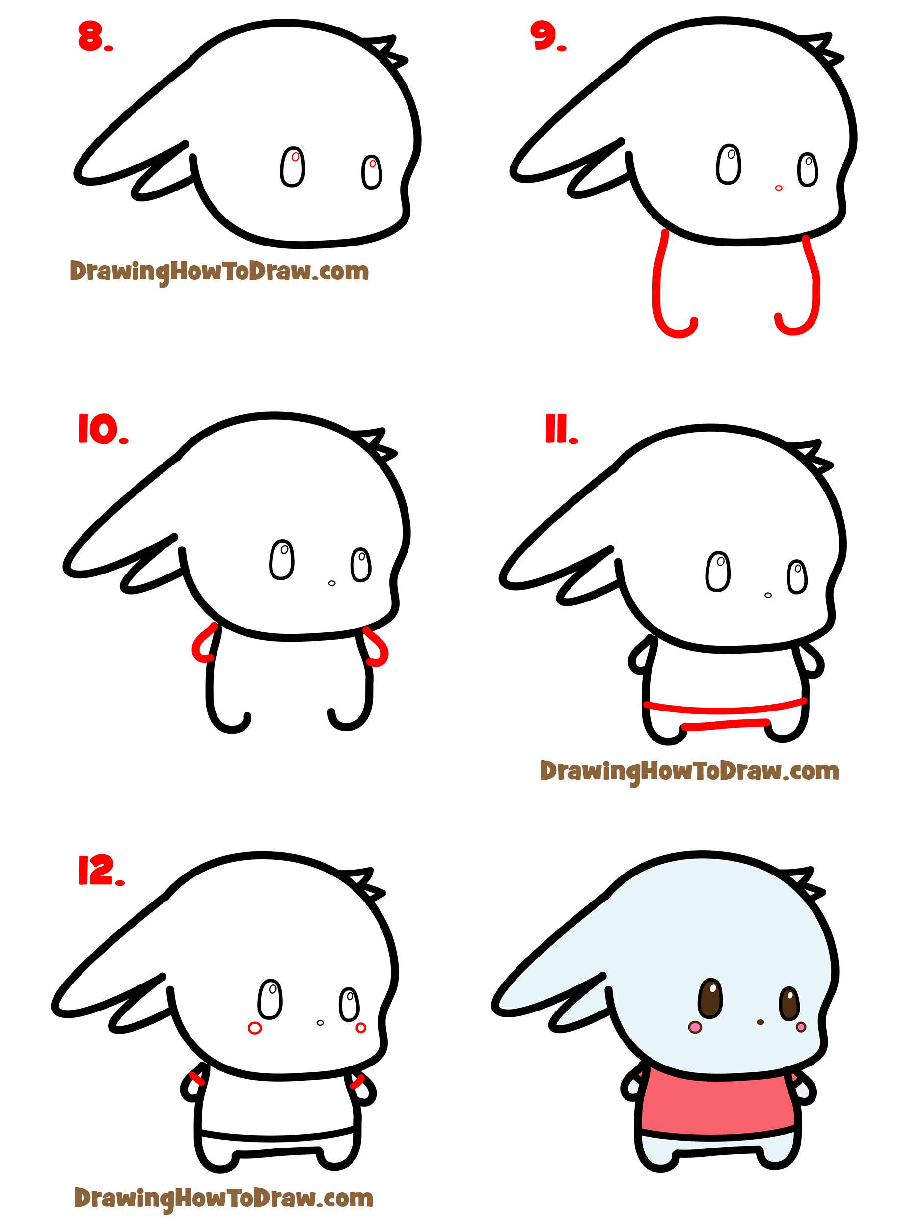 How to Draw a Cute Bunny Rabbit Laying Down (Kawaii / Chibi Style