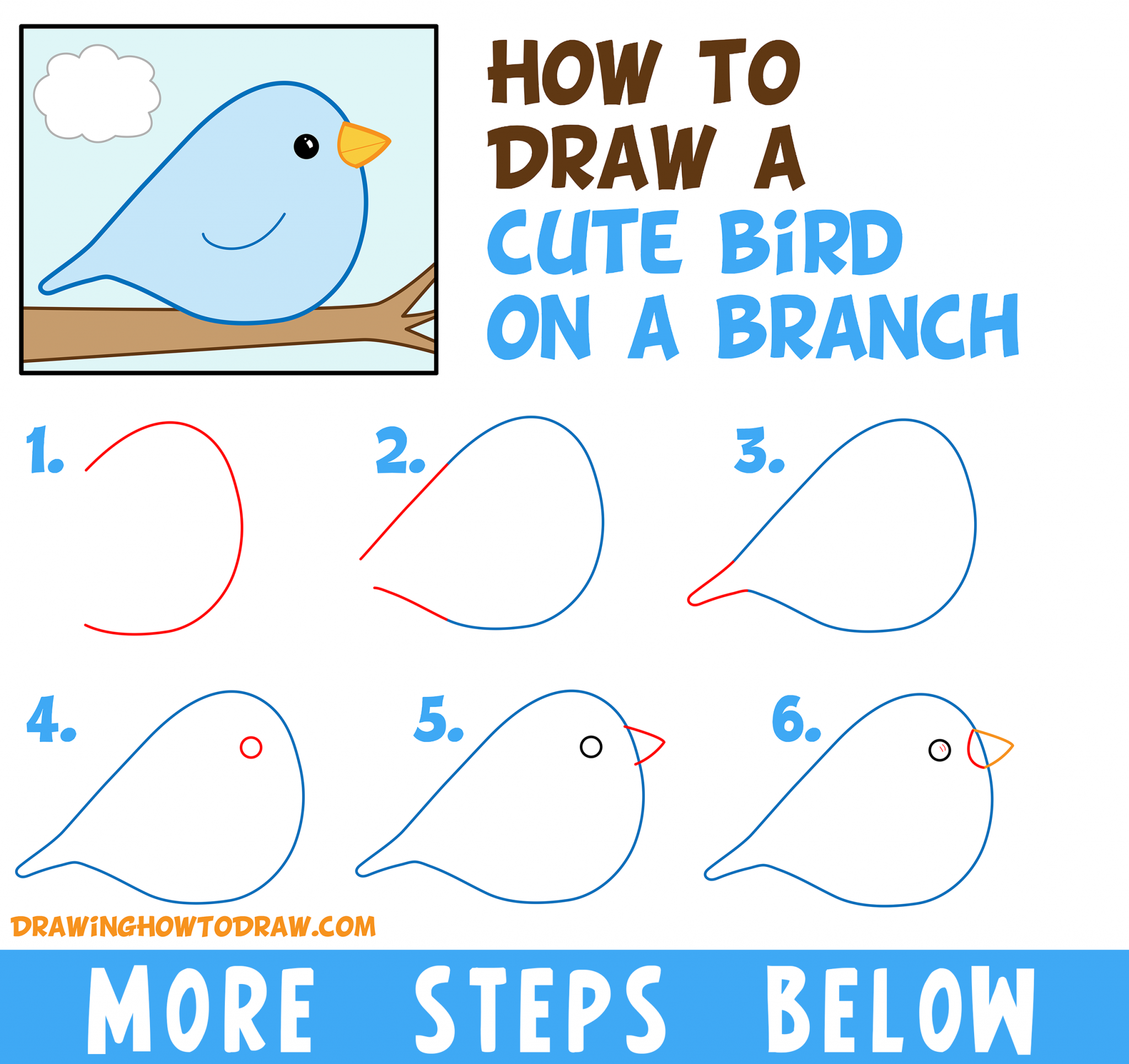 How to Draw a Cute Bird on a Branch Spring Artwork – Easy Step-by-Step ...