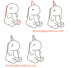 How to Draw a Cute Kawaii Dinosaur with a Birthday Hat on (VHYHCY ...