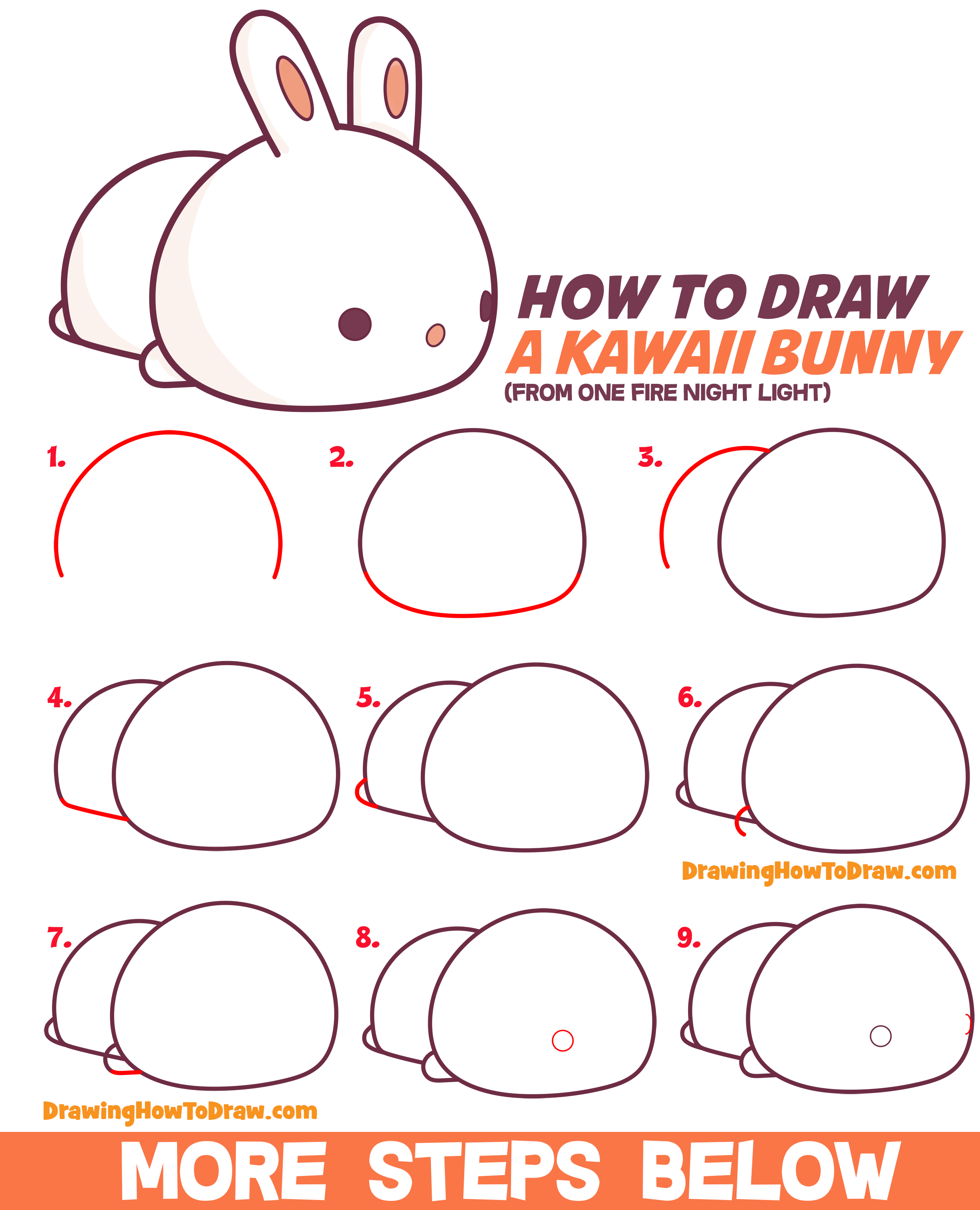 How to Draw a Cute Bunny Rabbit Laying Down (Kawaii / Chibi Style) Easy