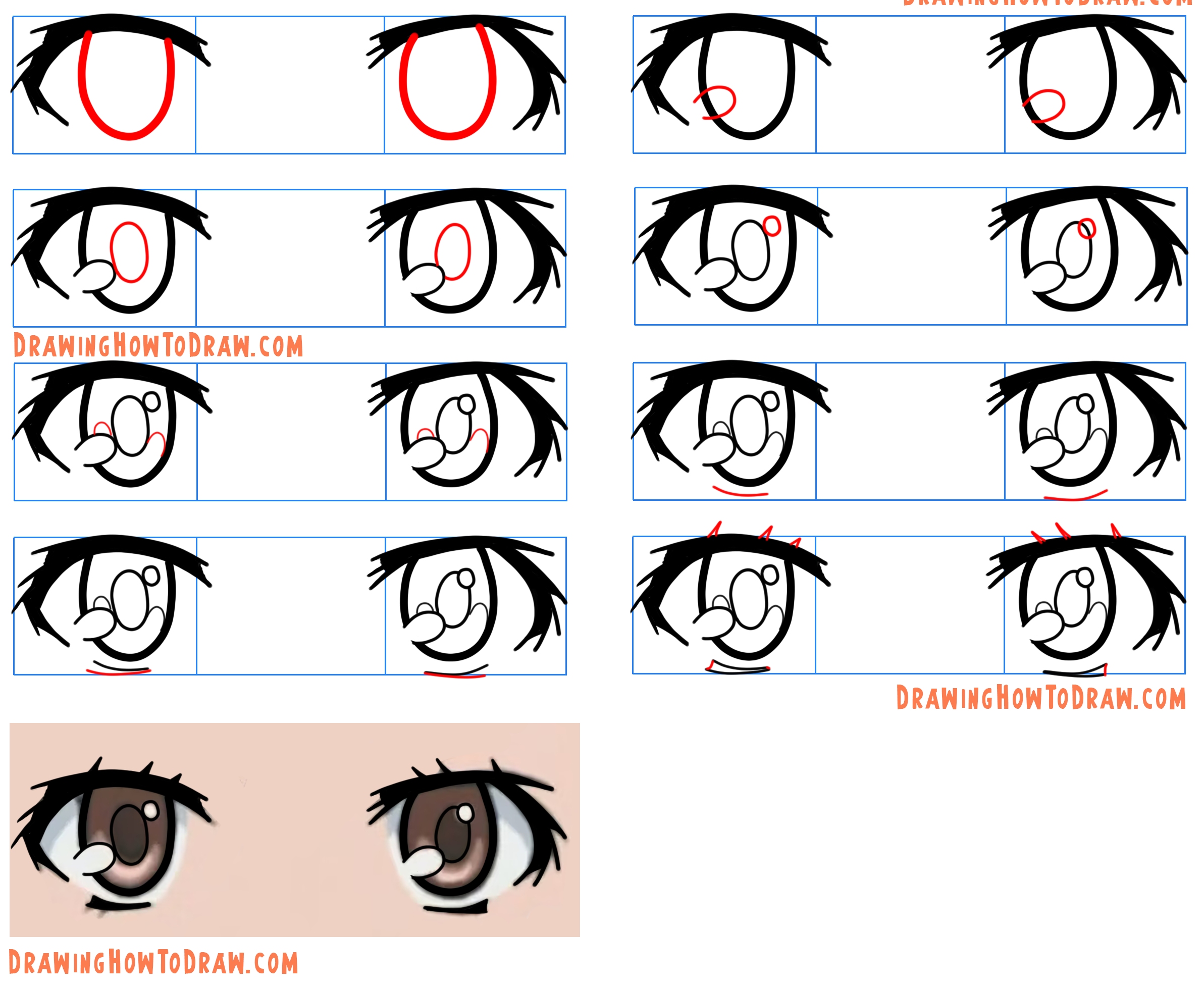 How to draw anime eyes step by step