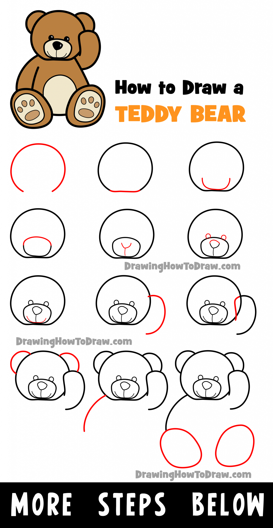 How to Draw a Cartoon Teddy Bear Easy Step-by-Step Drawing Tutorial for ...