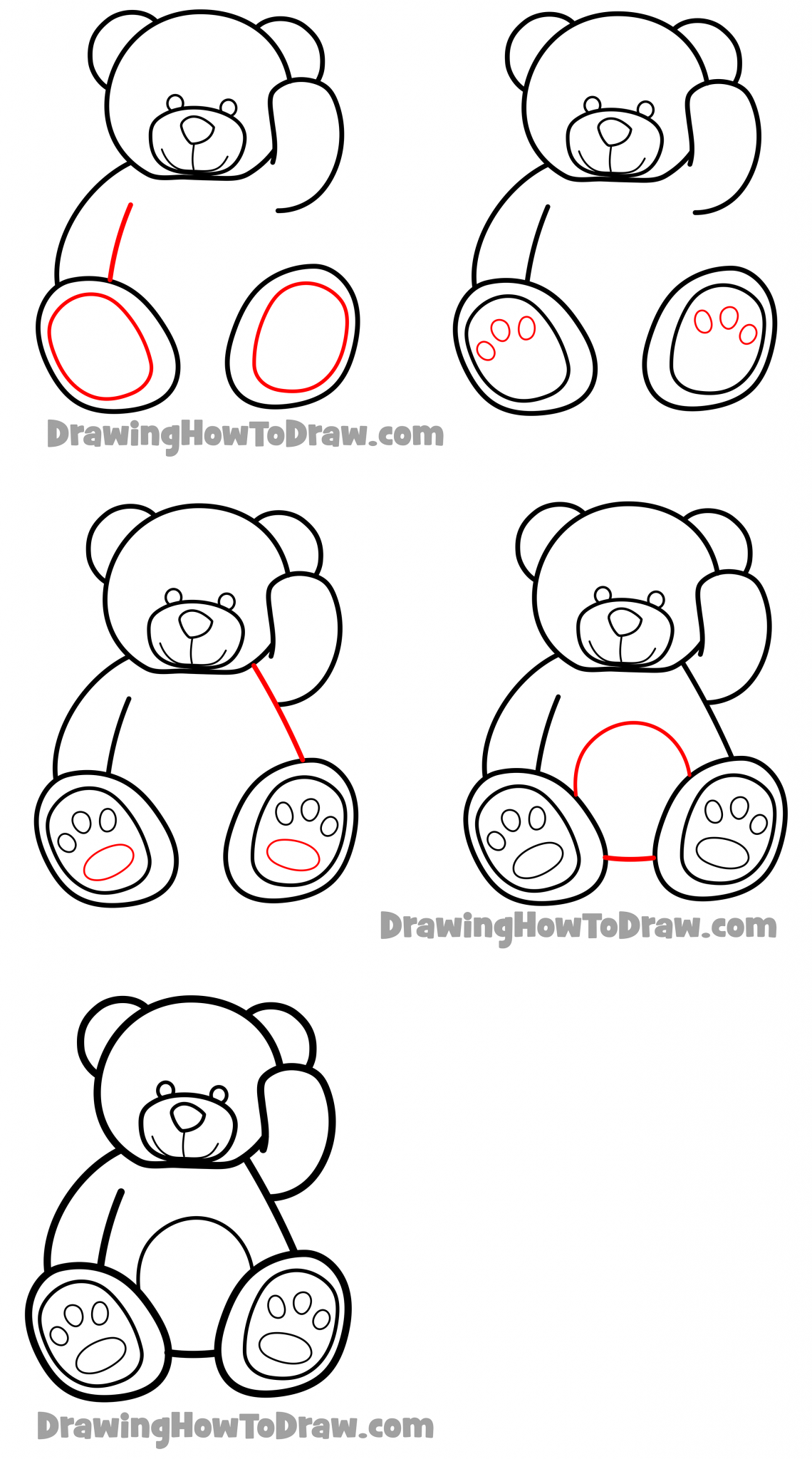 How to Draw a Cartoon Teddy Bear Easy StepbyStep Drawing Tutorial for