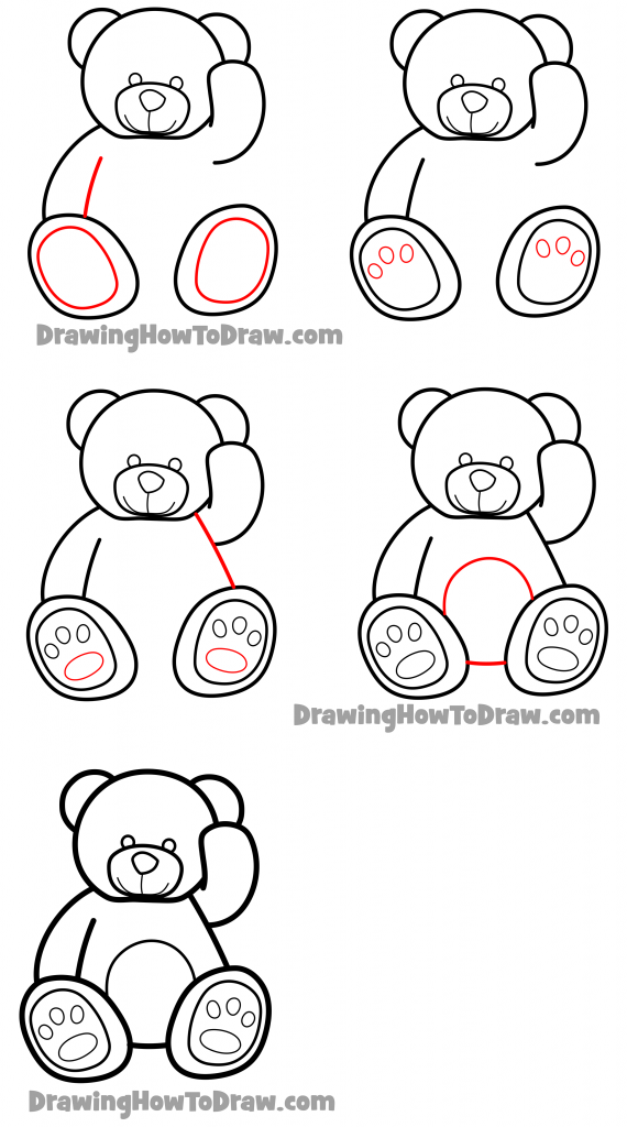 How to Draw a Cartoon Teddy Bear Easy Step-by-Step Drawing Tutorial for ...