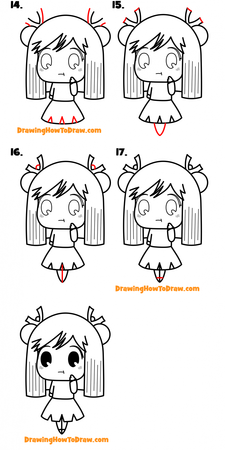 How to Draw an Anime / Chibi Girl in a School Skirt and Buns Easy Step ...