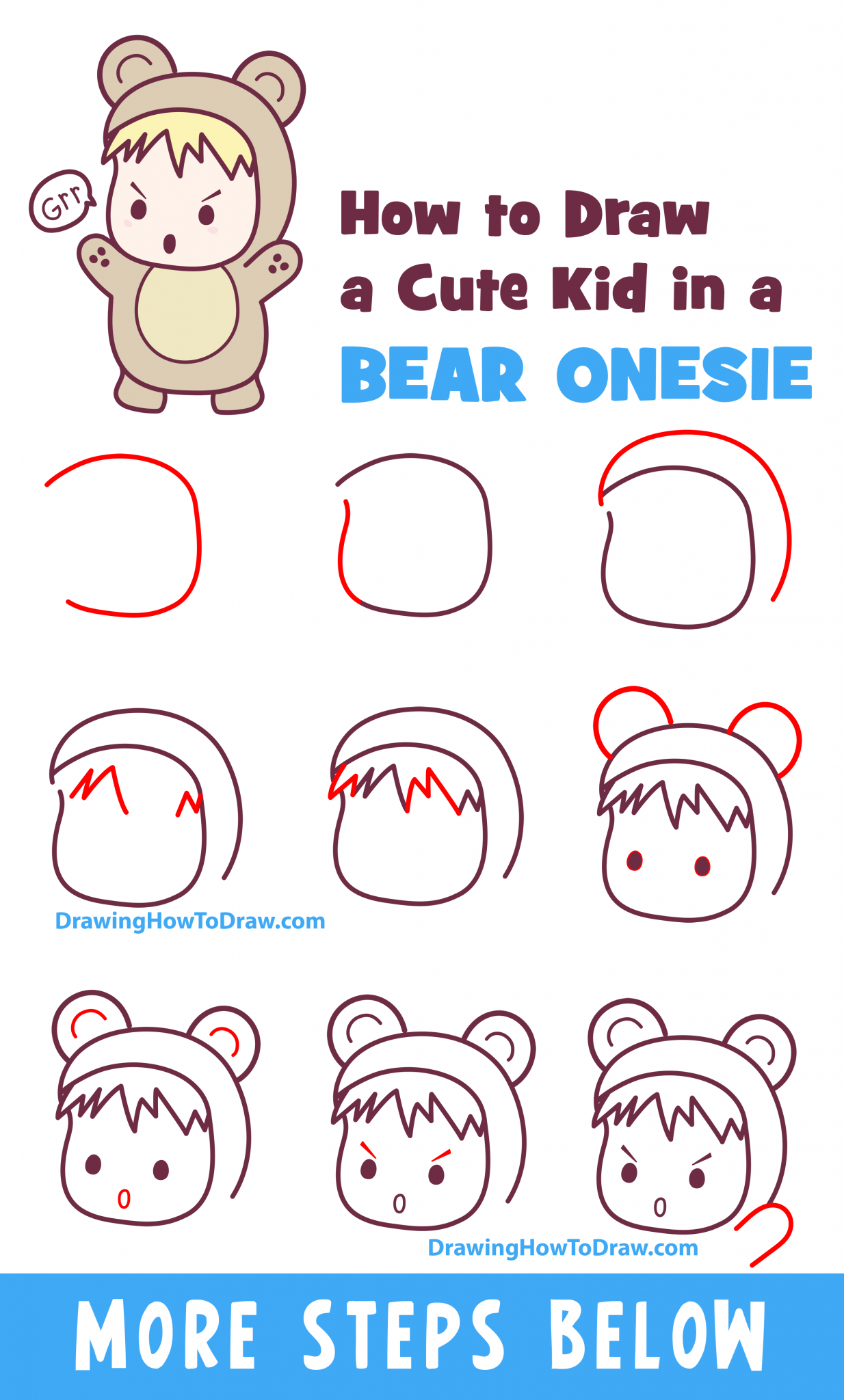 How to Draw a Kawaii / Chibi Boy or Girl in a Bear Onesie Costume ...