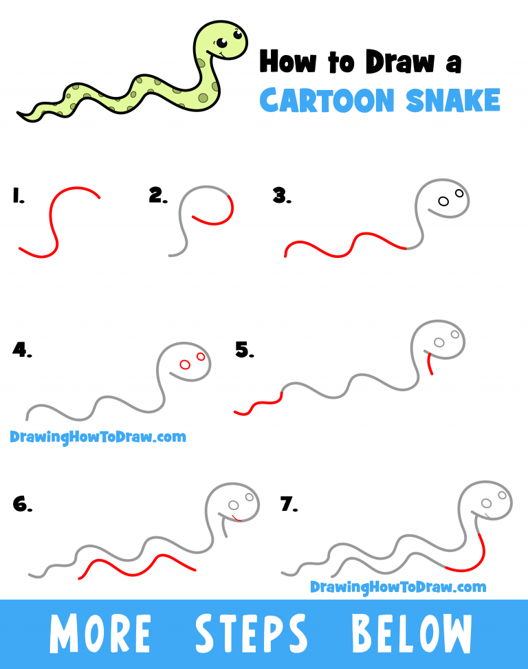 How to Draw a Cartoon Snake Easy Step-by-Step Drawing Tutorial for Kids ...