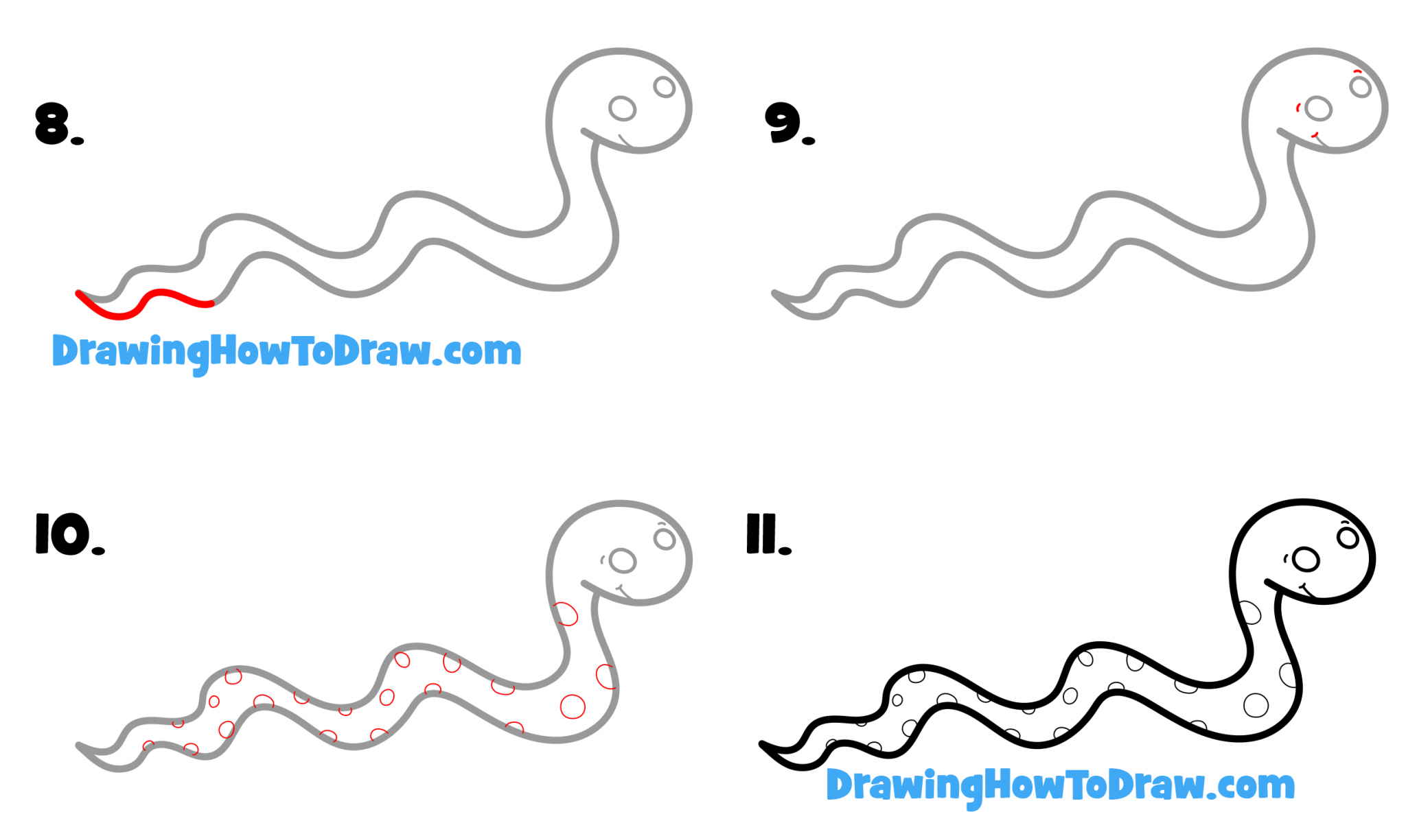 How To Draw A Cartoon Snake Easy Step-by-Step Drawing Tutorial For Kids ...