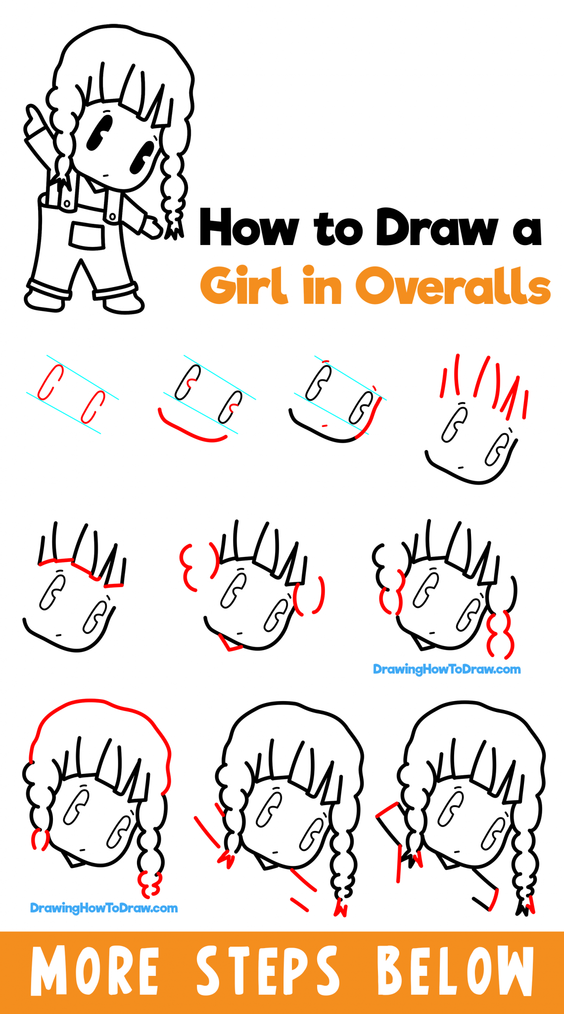 How to Draw a Cute Chibi Kawaii Girl in Overalls Easy Step-by-Step ...