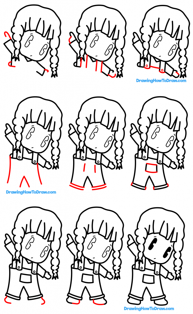 How to Draw a Cute Chibi Kawaii Girl in Overalls Easy Step-by-Step ...