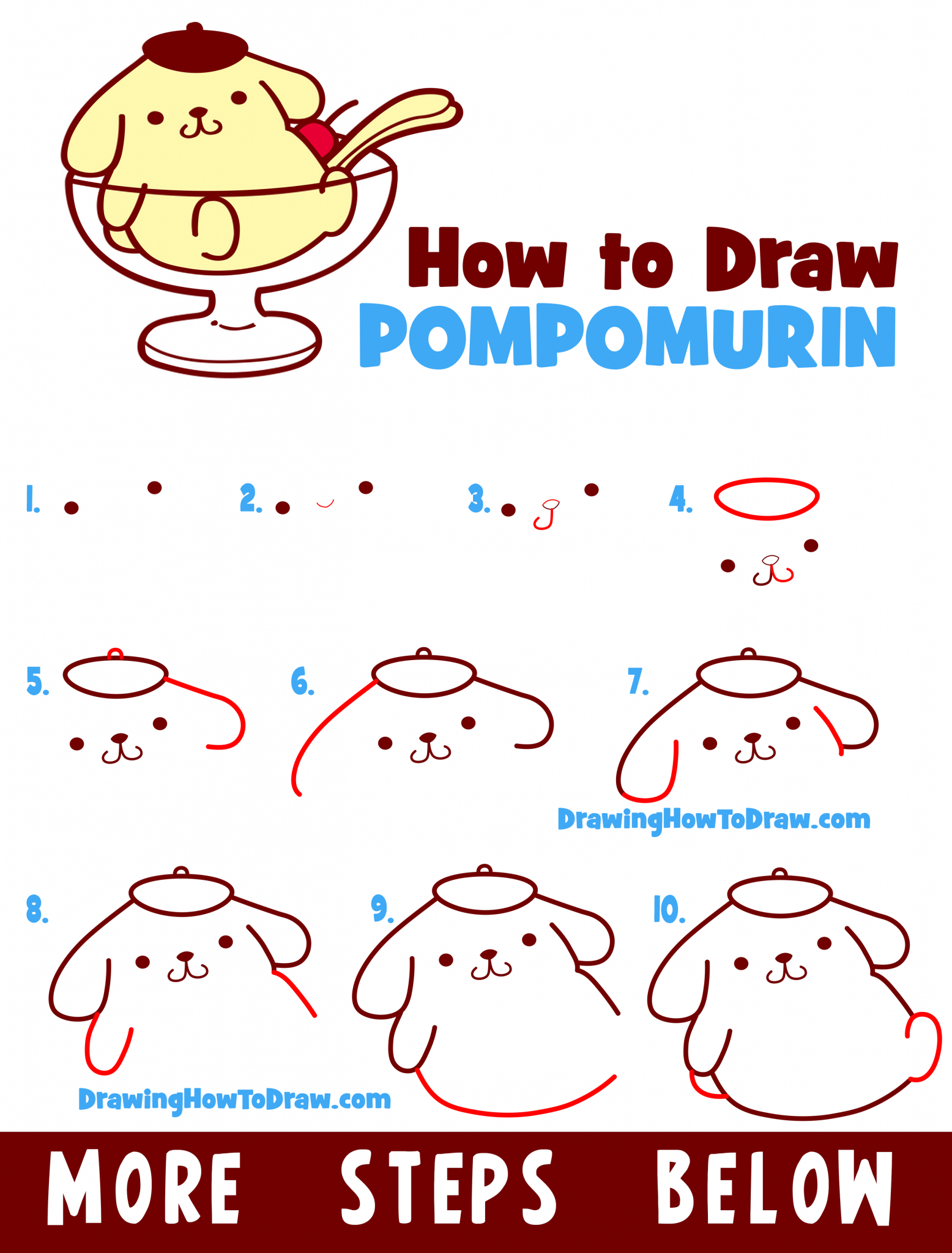 How to Draw Pompompurin from Hello Kitty Easy Step by Step Drawing