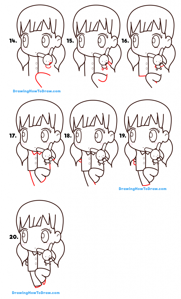 How to Draw a Cute Chibi Anime Girl Holding a Stuffed Bunny Easy Step ...