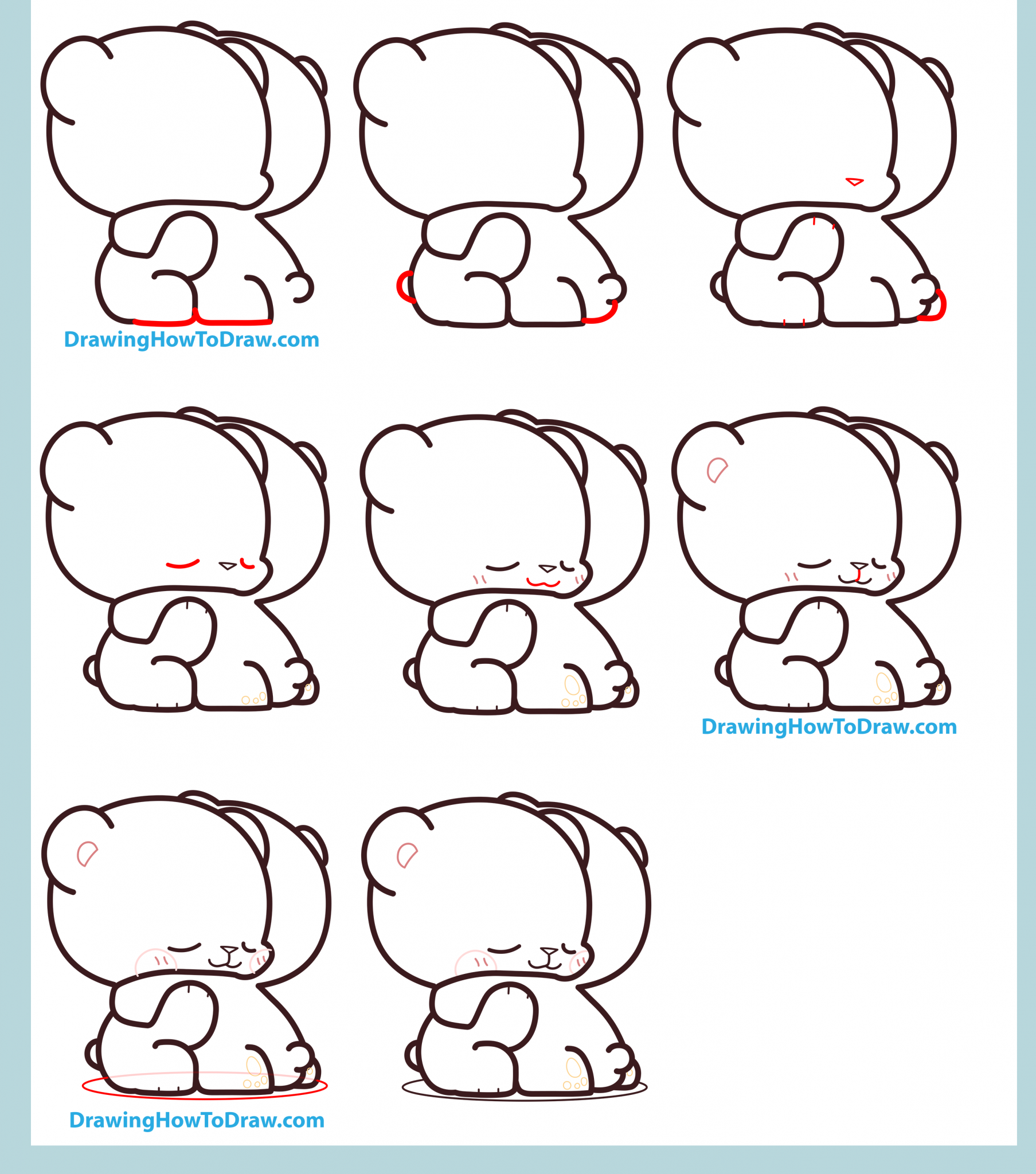 How To Draw The 2 Kawaii Chibi Bears Hugging From Milk And Mocha Easy Step By Step Drawing 0102