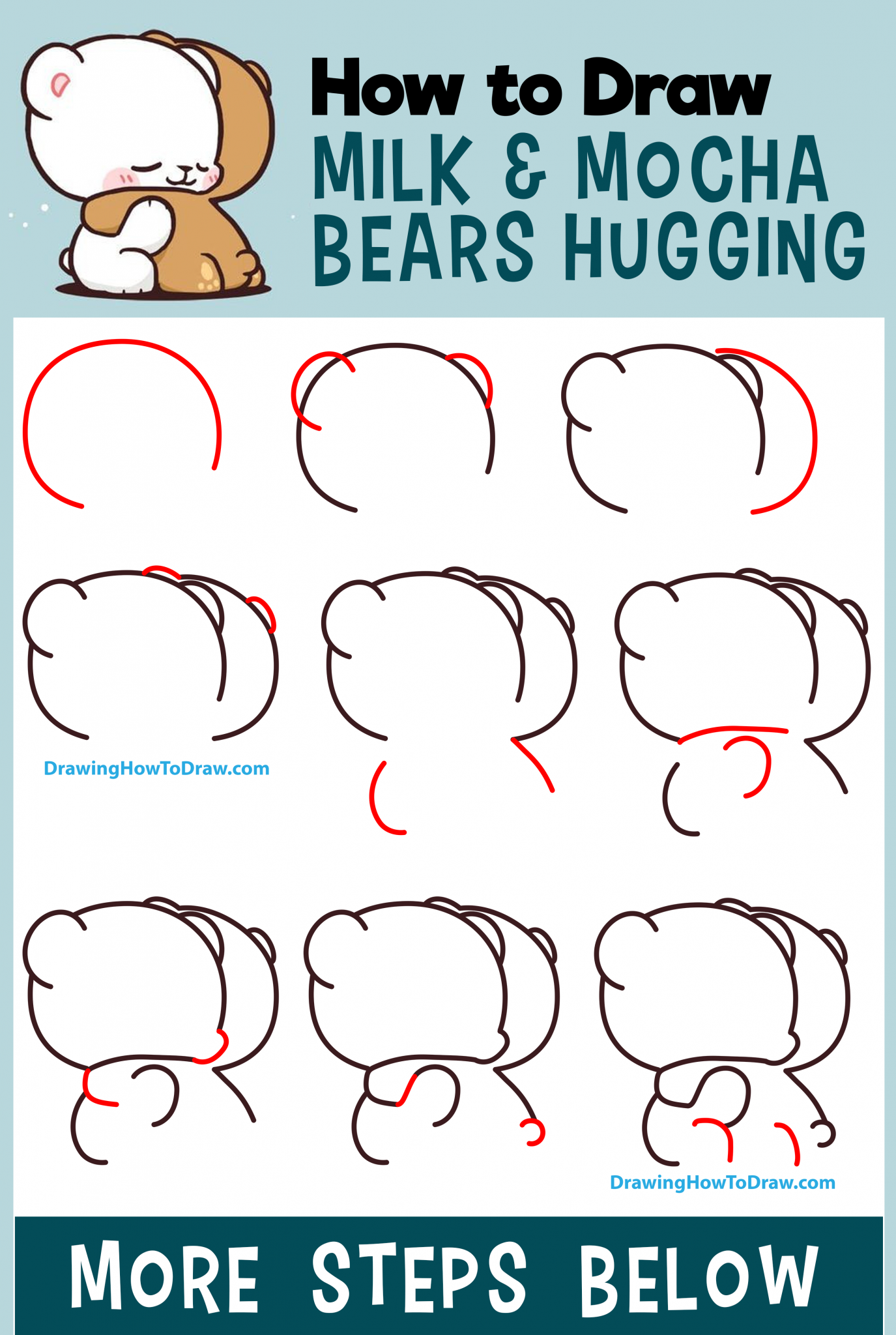 How to Draw The 2 Kawaii / Chibi Bears Hugging from Milk and Mocha ...