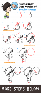 How to Draw Sosuke and Ponyo in a Bubble (Chibi / Kawaii Style) Easy