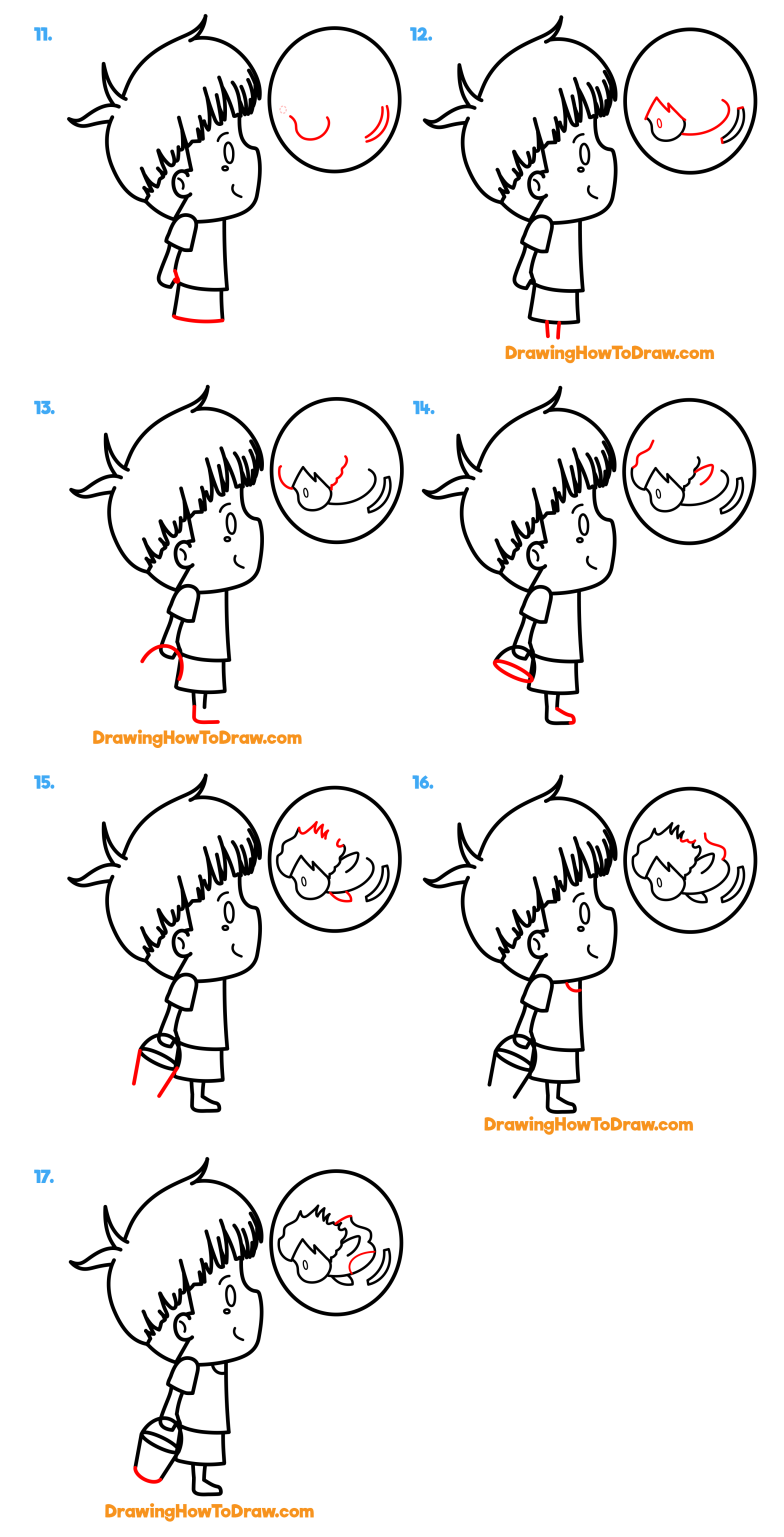 How to Draw Sosuke and Ponyo in a Bubble (Chibi / Kawaii Style) Easy