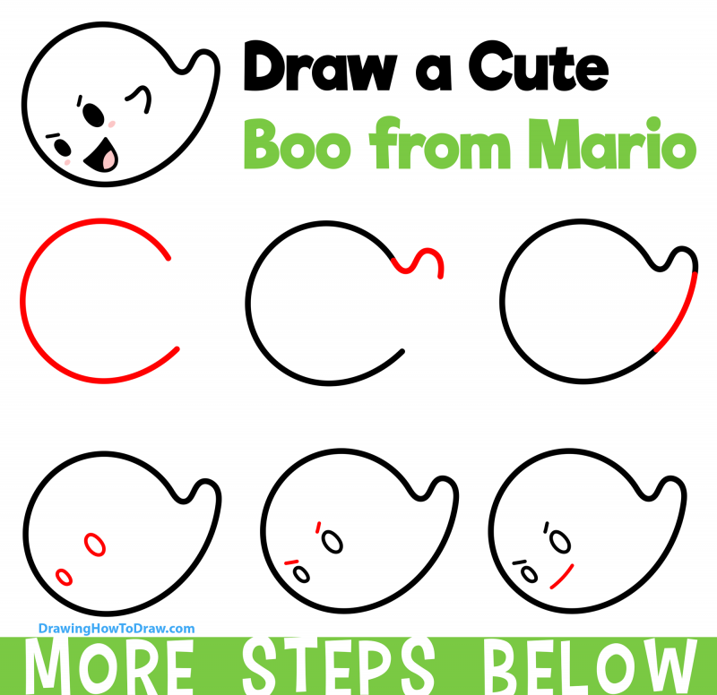 How to Draw Boo from Super Mario Bros (Kawaii / Chibi Style) – Step-by ...