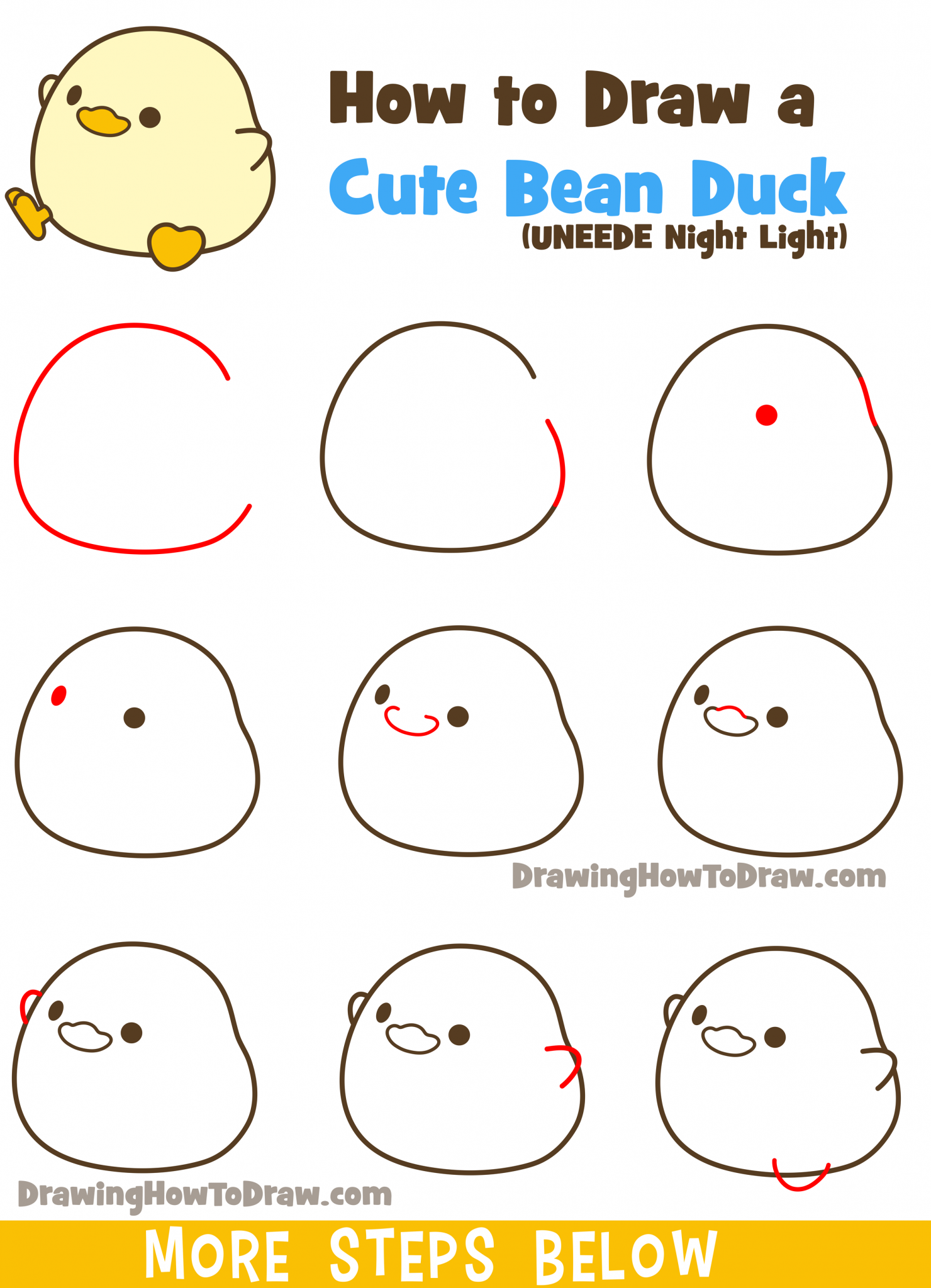 How to Draw a Cute Chibi / Kawaii Cartoon Duck Easy Step by Step