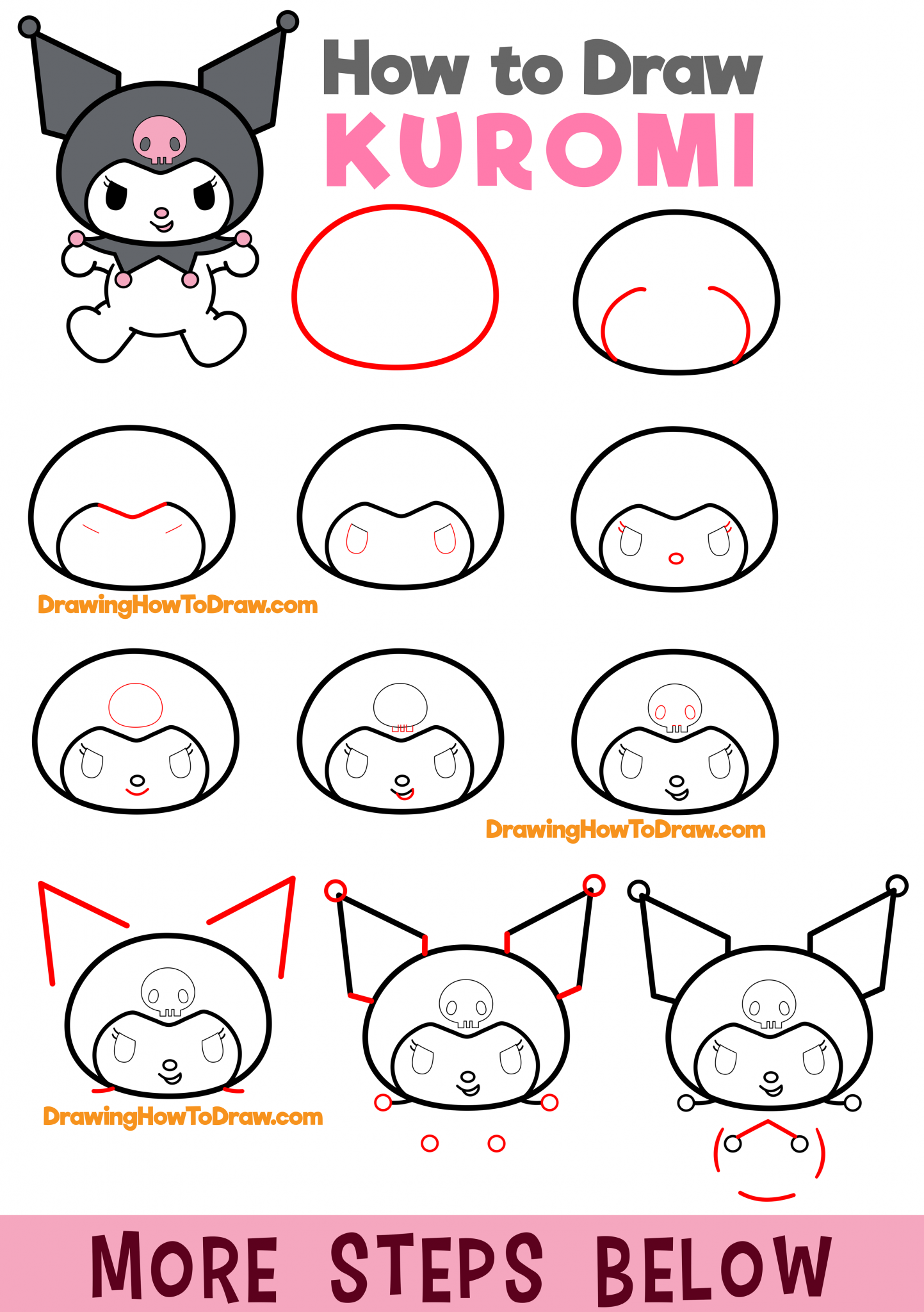 Howtodraw Kuromi Hello Kitty Easy Stepbystep Drawing Tutorial Kids 1443x2048 