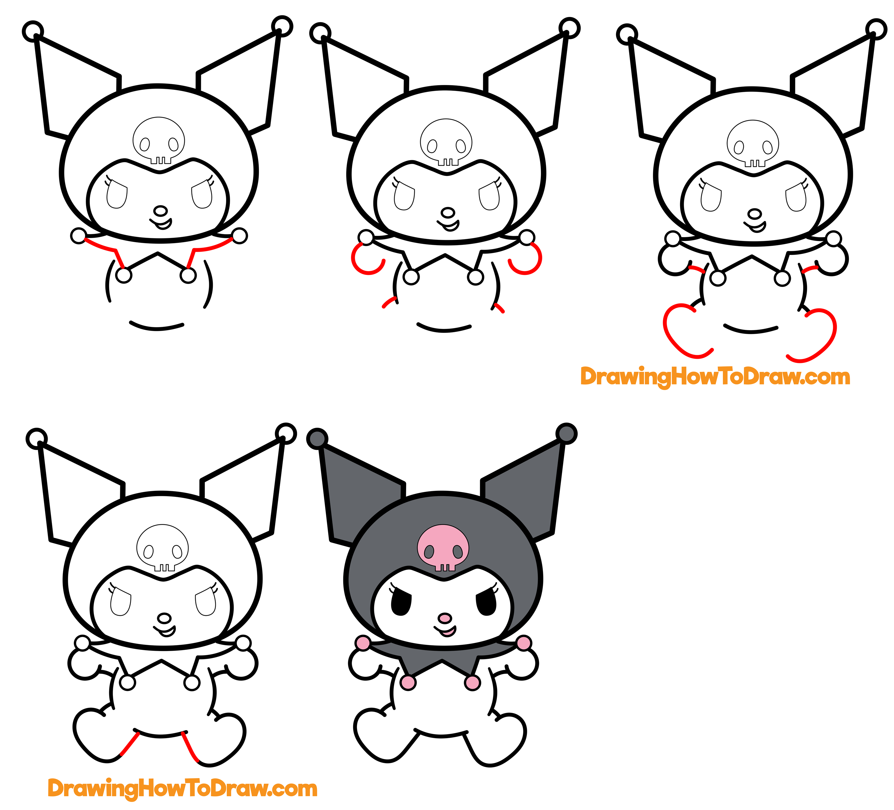 How to Draw Kuromi from My Melody and Hello Kitty Easy Step by Step