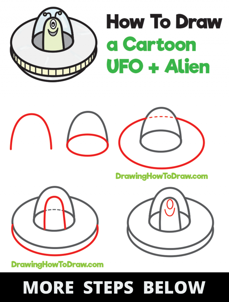 How To Draw a Cute Cartoon UFO and Alien with Easy Step-by-Step Drawing ...