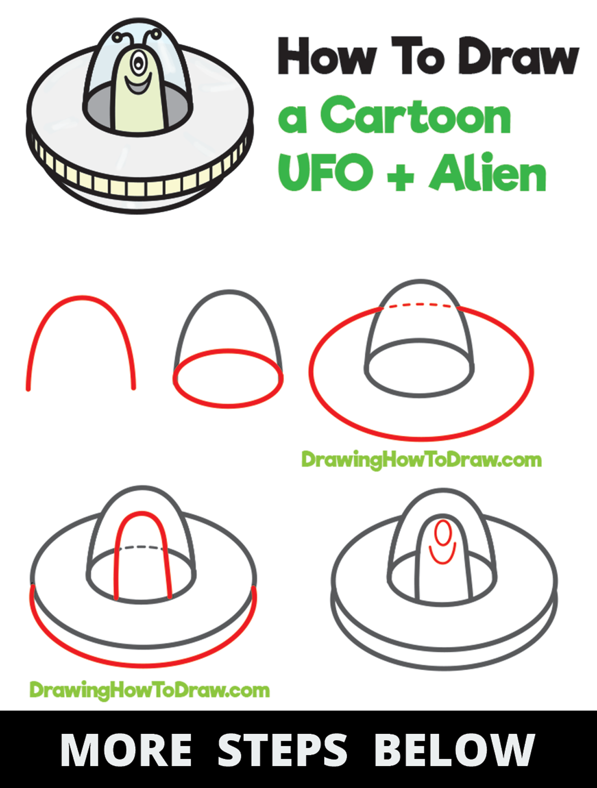 How To Draw a Cute Cartoon UFO and Alien with Easy Step by Step Drawing Tutorial for Kids