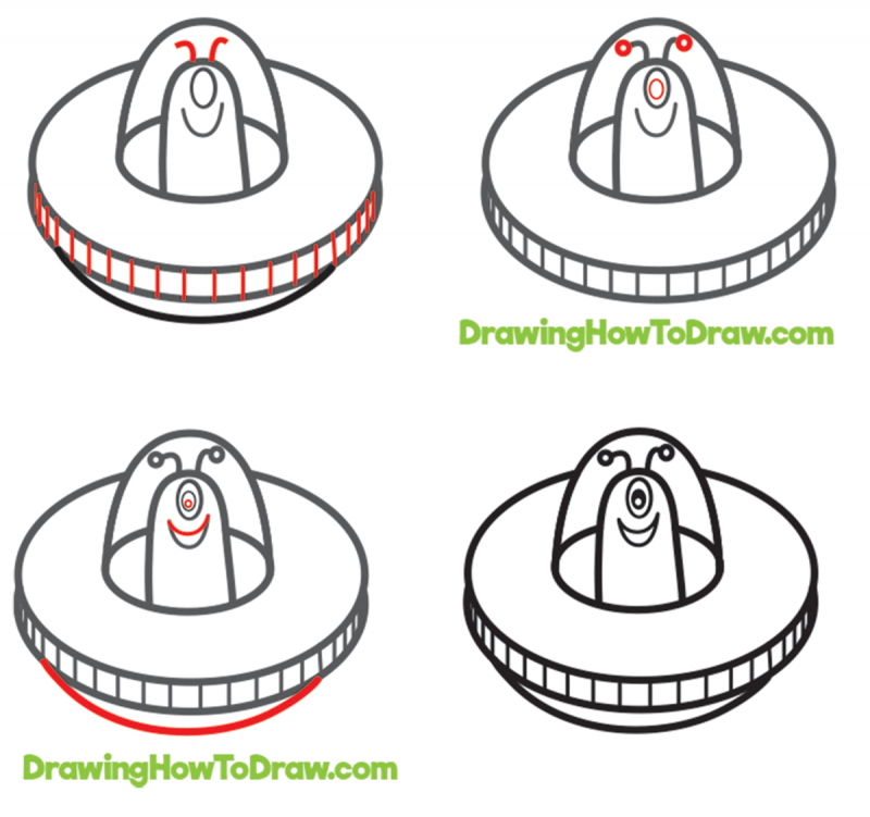 How To Draw A Cute Cartoon Ufo And Alien With Easy Step-by-step Drawing 