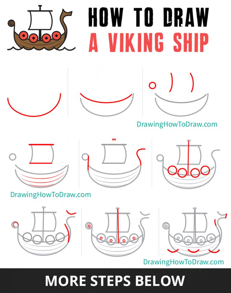 How to Draw a Cartoon Viking Ship Step by Step Drawing Tutorial for ...