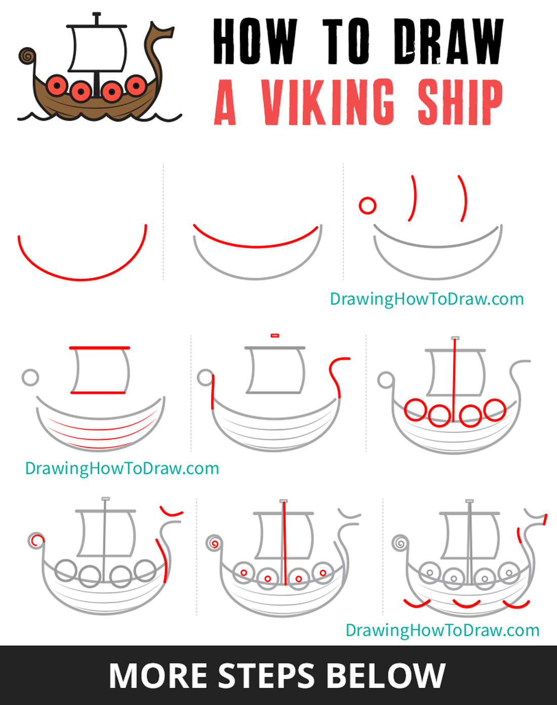 Learn How to Draw a Cartoon Viking Ship Step by Step Drawing Tutorial for Kids