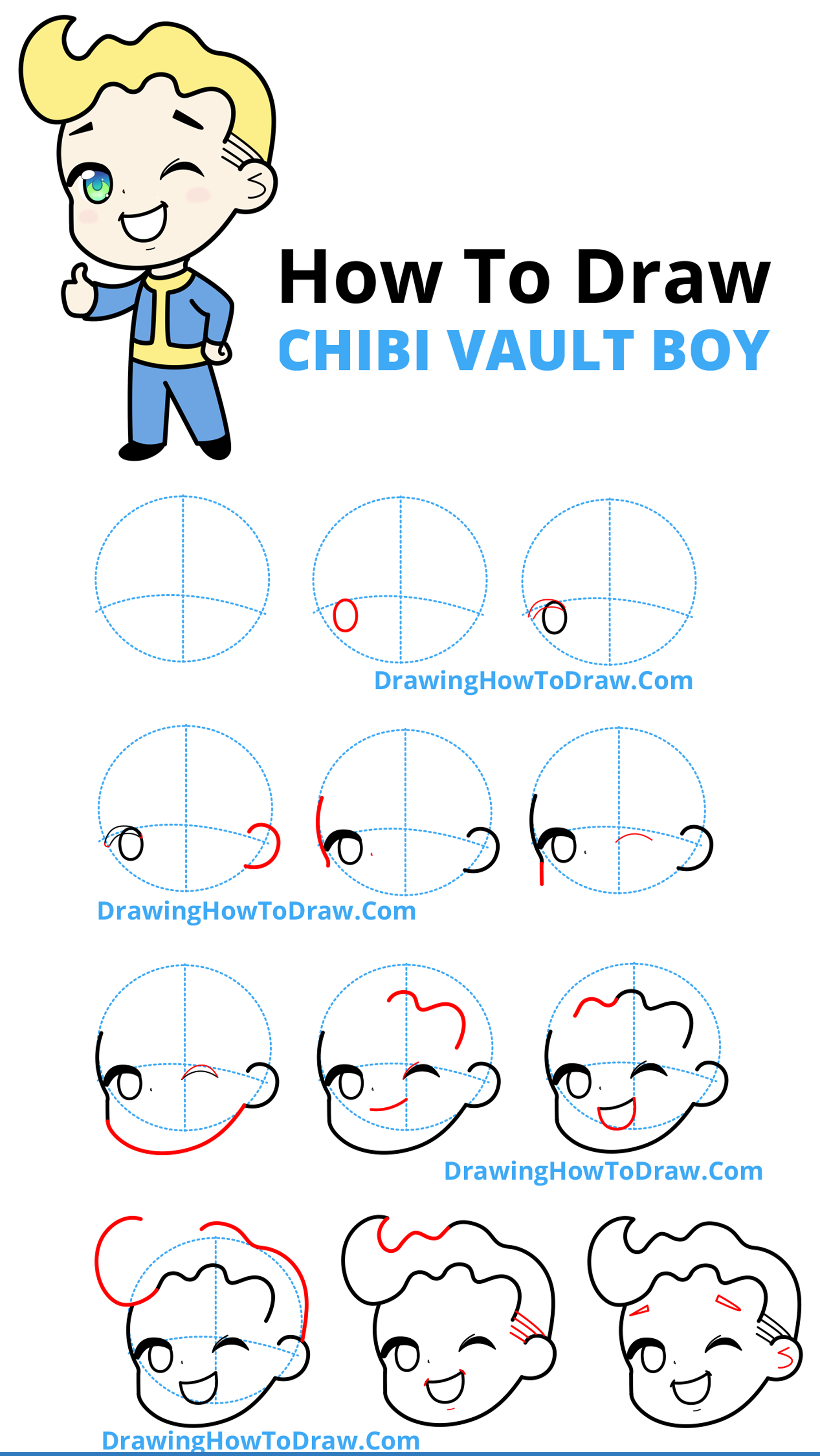 How to Draw Chibi Vault Boy from Fallout Easy Step-by-Step Drawing Tutorial