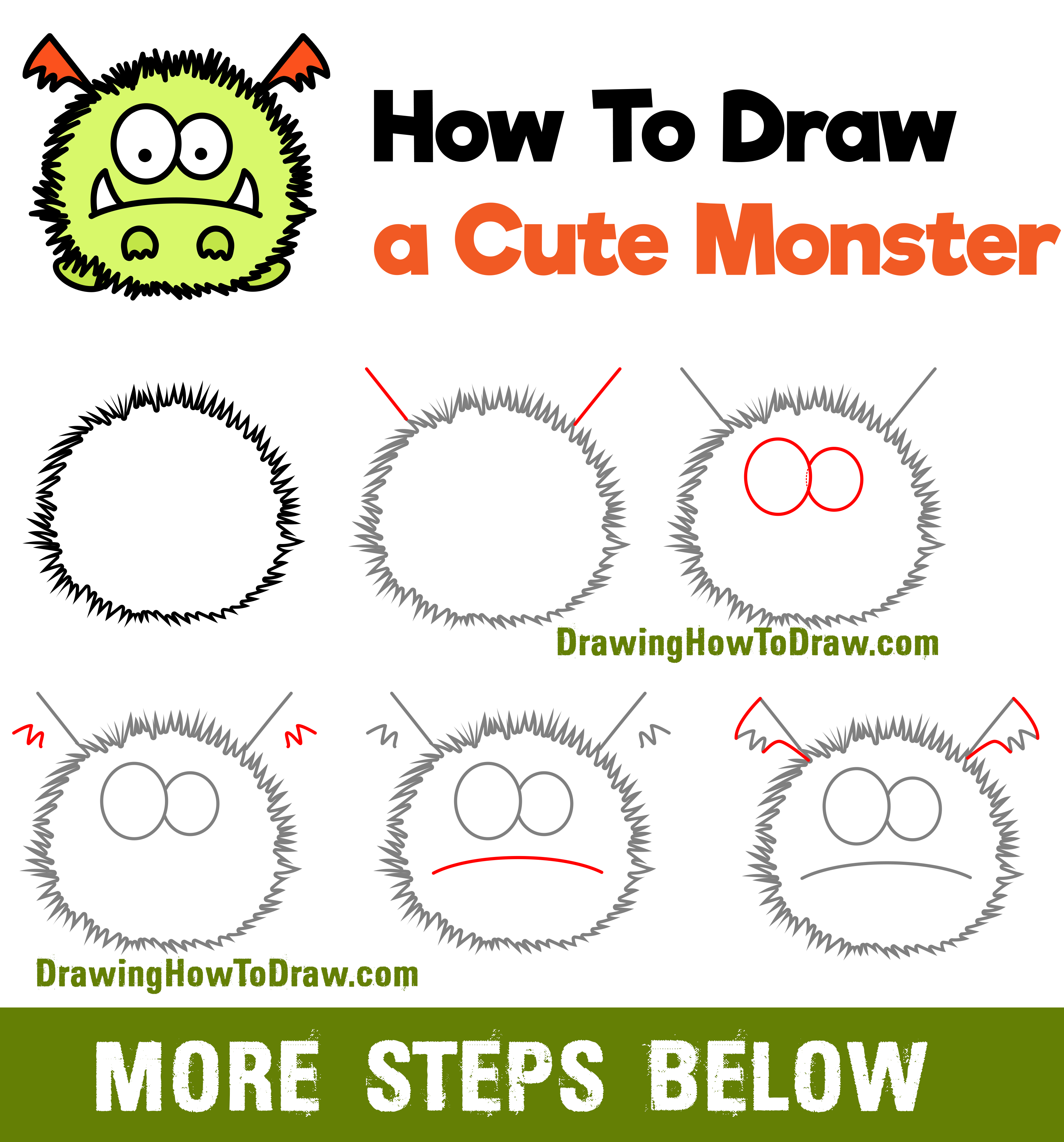 How to Draw a Cute Cartoon Monster Easy Drawing for Kids Step-by-Step Tutorial