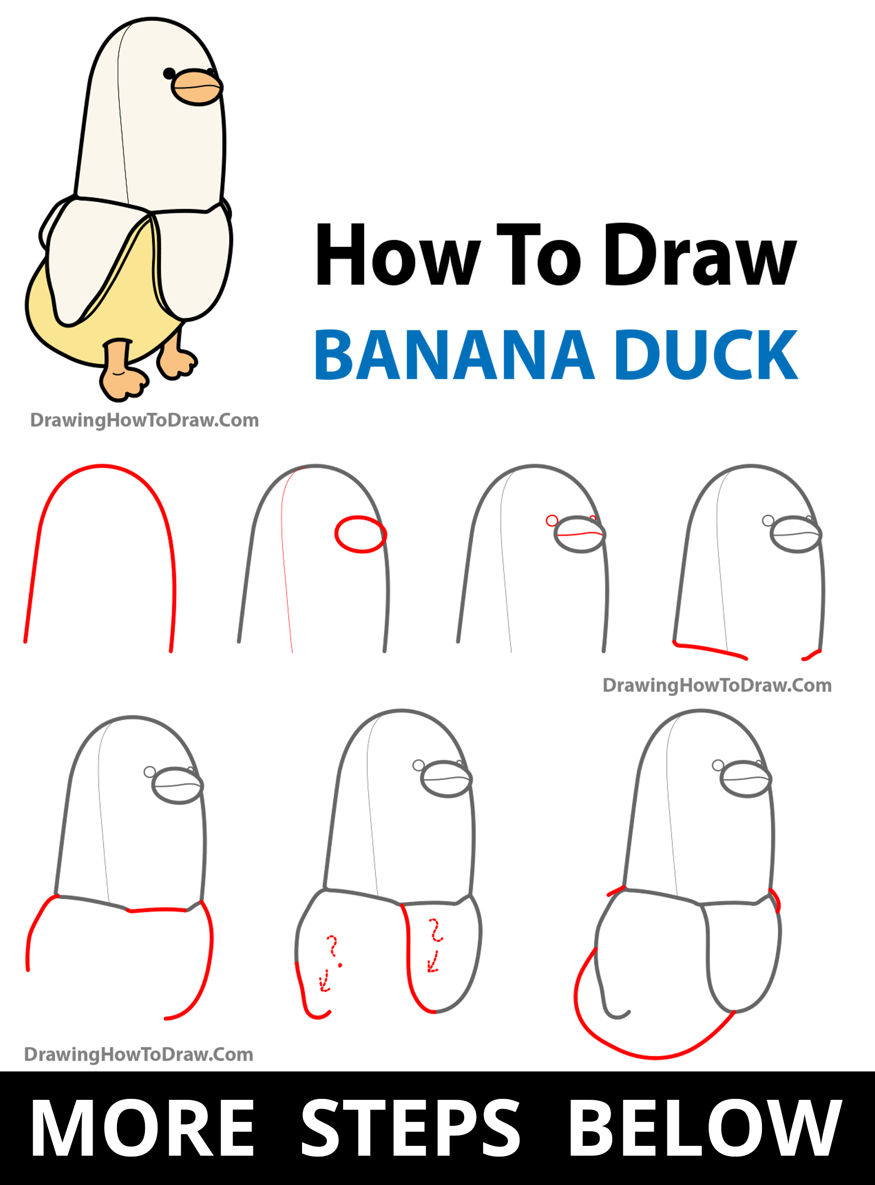 How to Draw a Banana Duck Kawaii Step-by-Step Drawing Tutorial for Kids