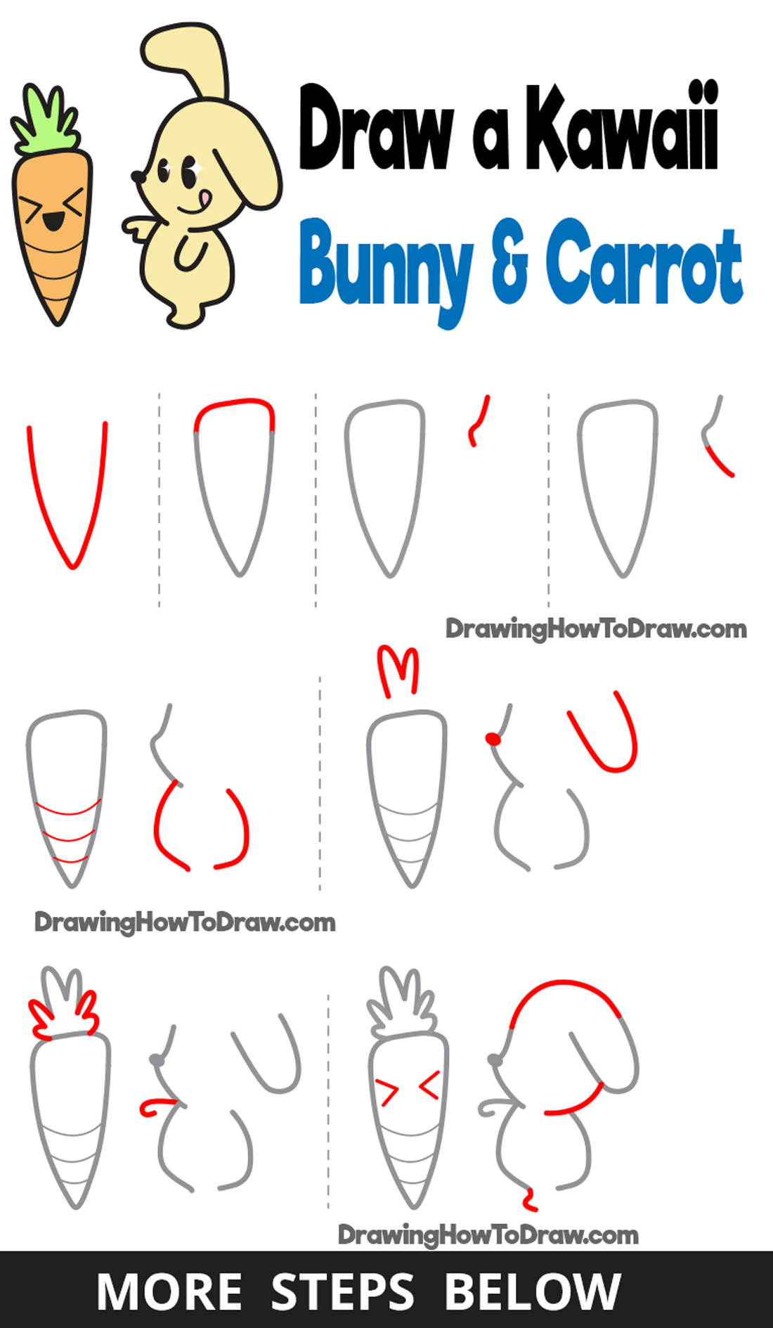 How to Draw a Cute Kawaii Bunny Rabbit and Carrot Easy Step-by-Step Drawing Tutorial for Kids