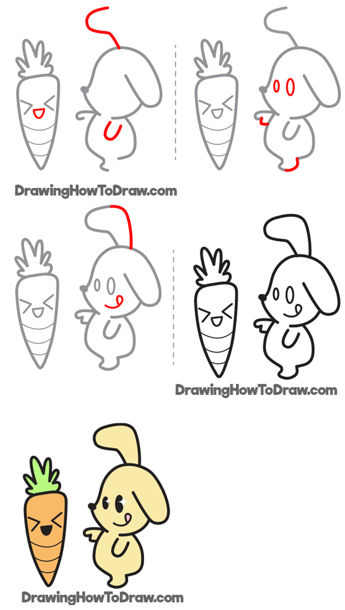 How to Draw a Cute Kawaii Bunny Rabbit and Carrot Easy Step-by-Step Drawing Tutorial for Kids