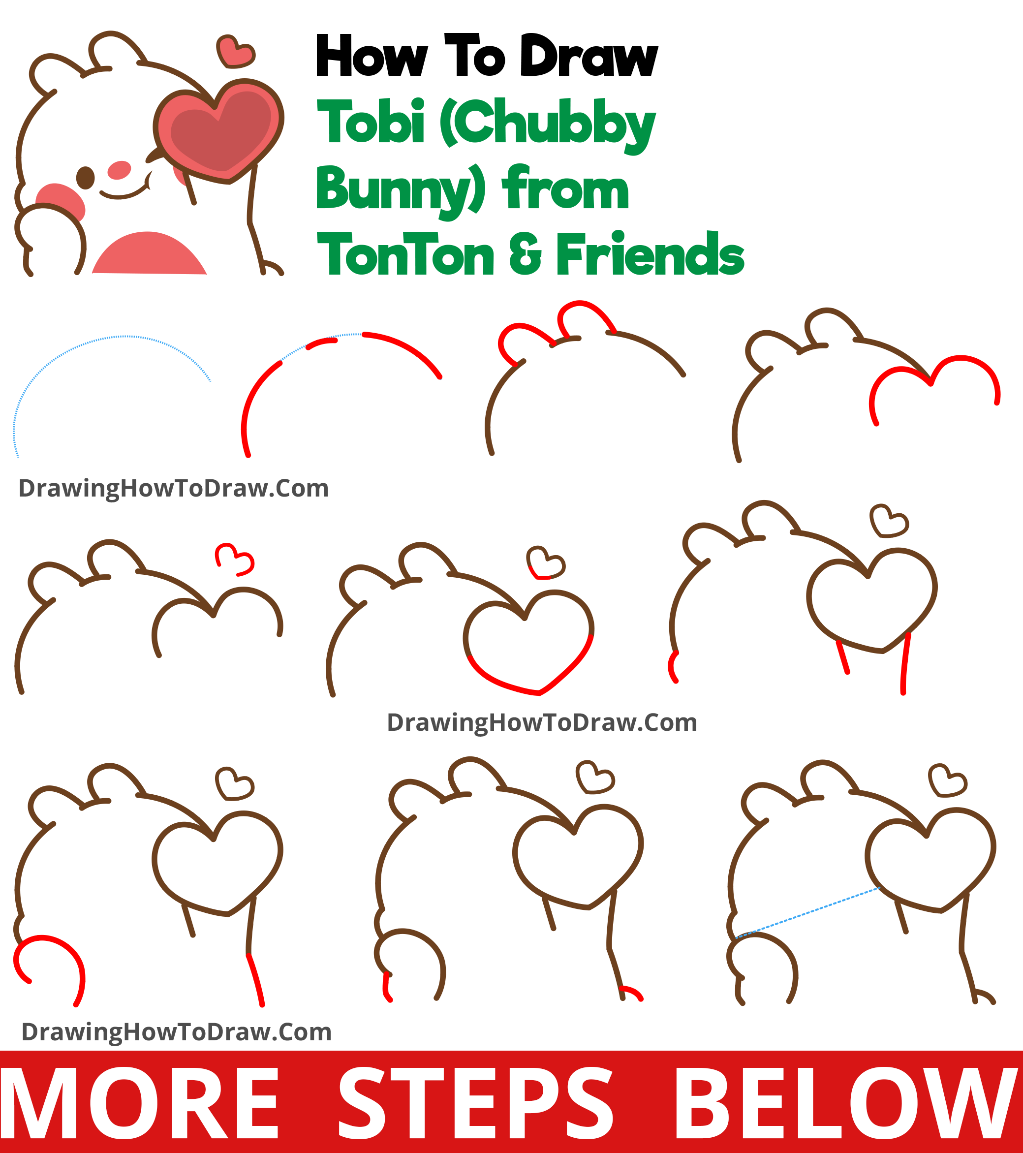 How To Draw Tobi Chubby Bunny From TonTon & Friends Step-by-Step Drawing Tutorial