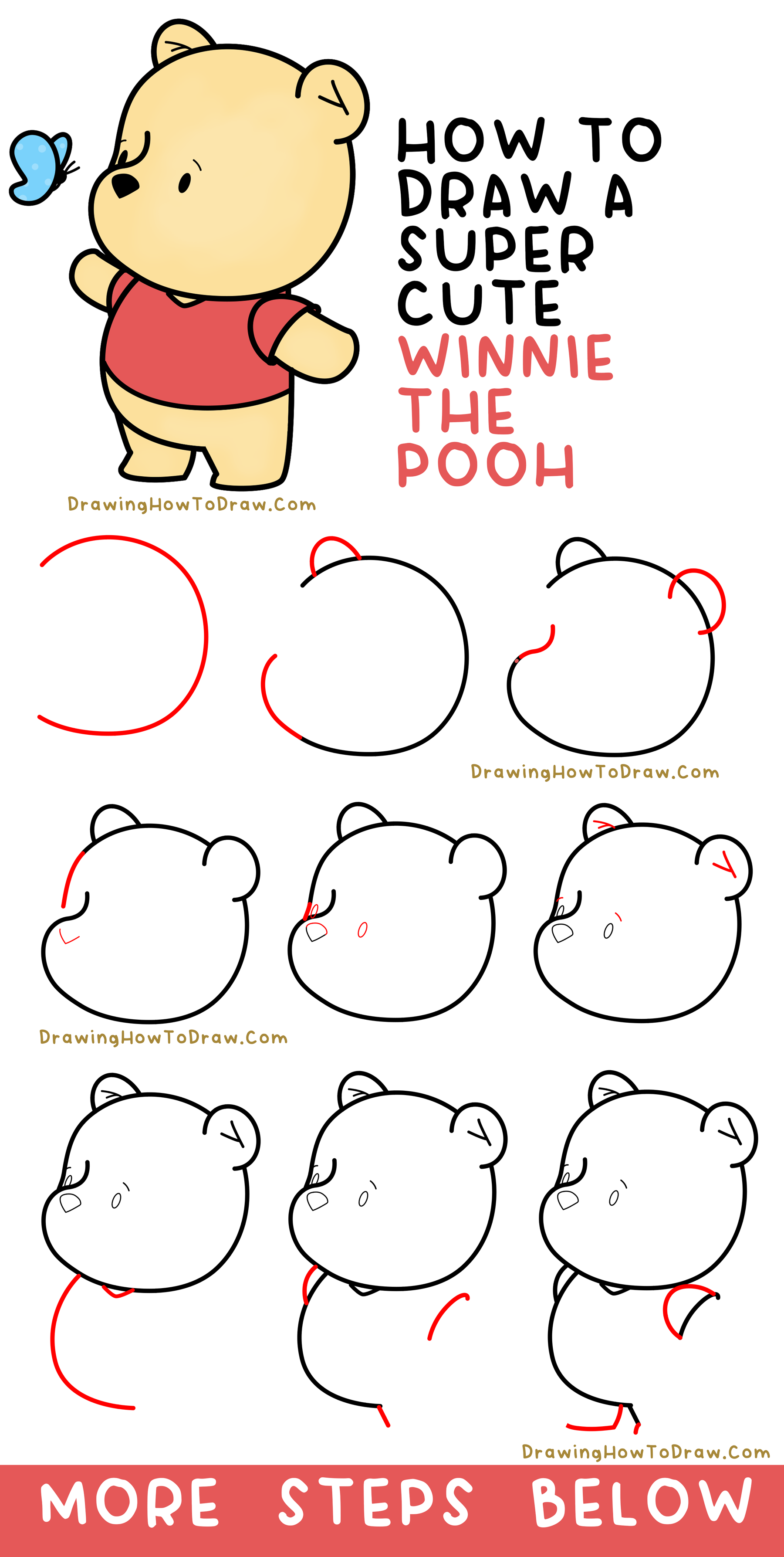 How To Draw Cute Kawaii Chibi Winnie The Pooh With Butterfly Easy Step-by-Step Drawing Tutorial