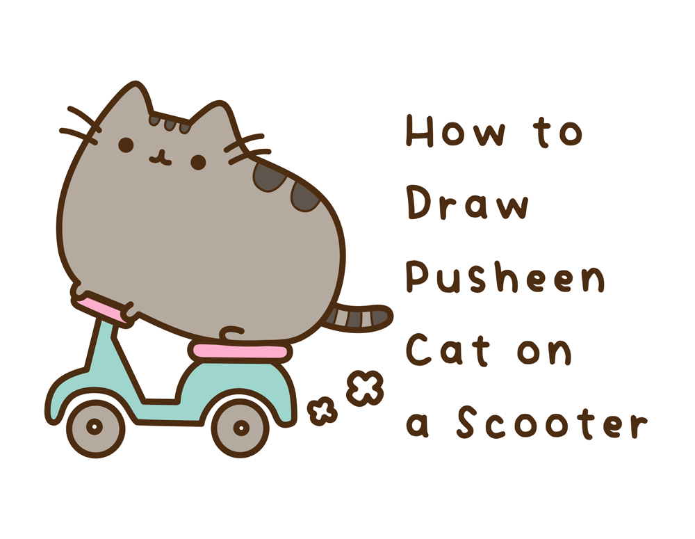 How to Draw Pusheen Cat on a Scooter Kawaii Cute Cat Easy Step-by-Step Drawing Tutorial for Kids