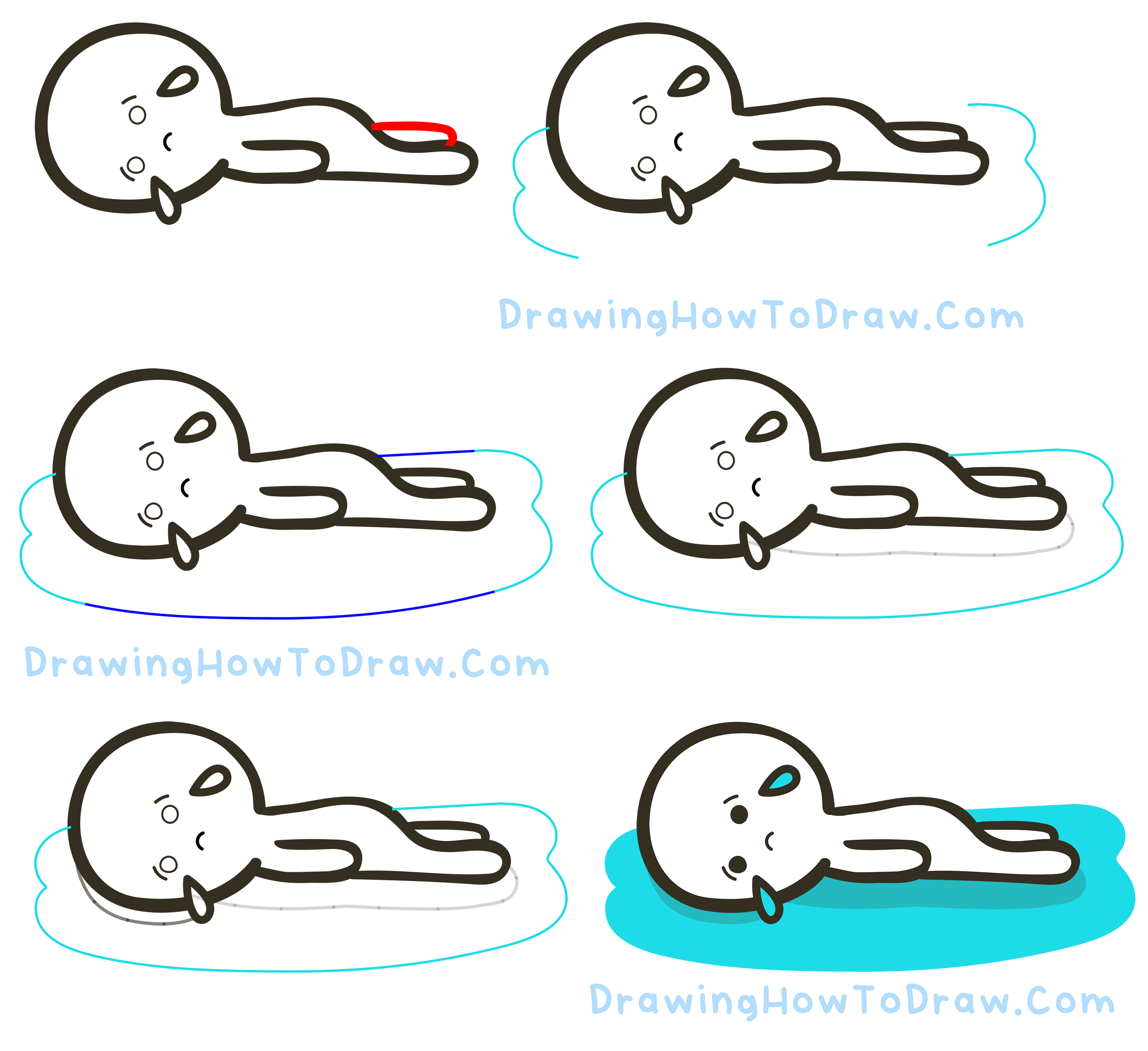 How To Draw Cute Kawaii Cartoon Sad Guy Crying Puddles of Tears Easy Step-by-Step Drawing Tutorial