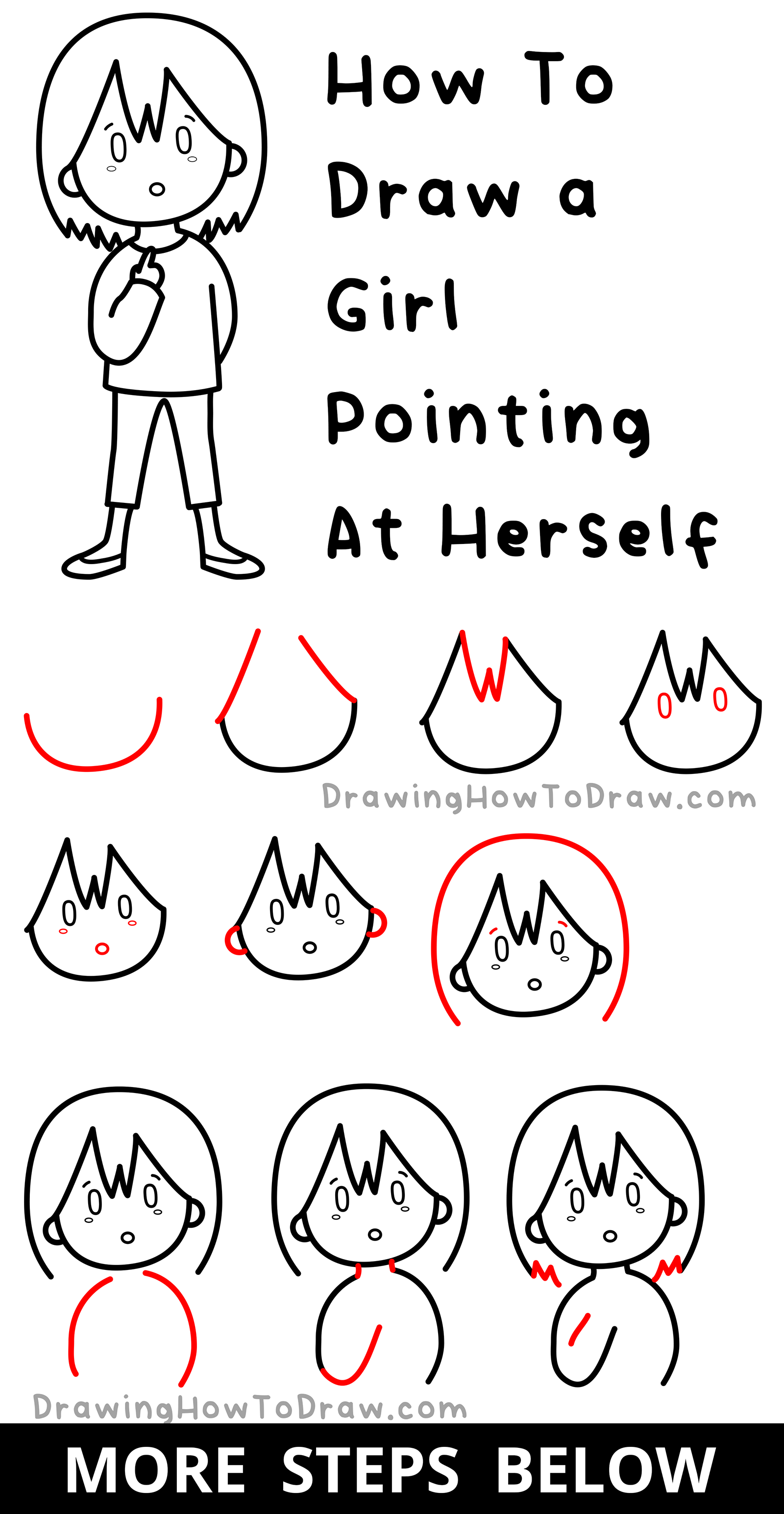 How To Draw Chibi Cartoon Girl Pointing At Herself (Pointing at Myself) Easy Step-by-Step Drawing Tutorial