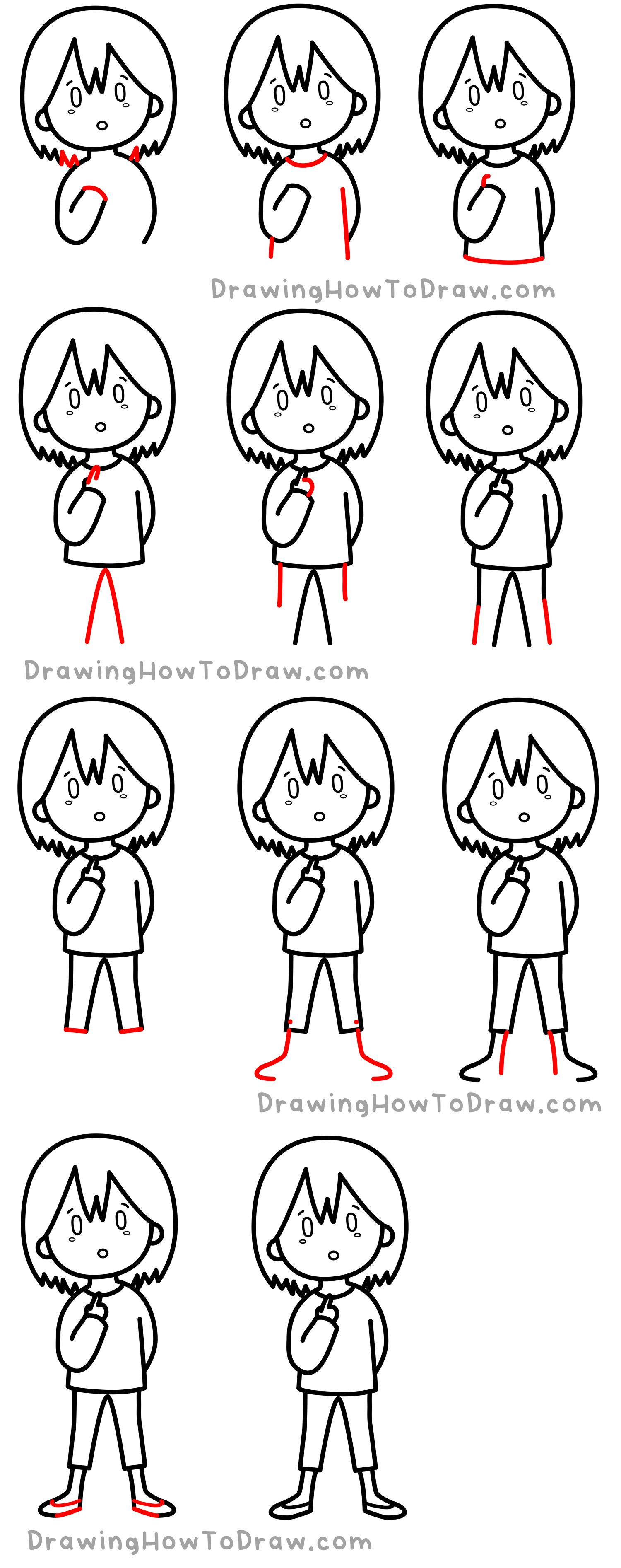 How To Draw Chibi Cartoon Girl Pointing At Herself (Pointing at Myself) Easy Step-by-Step Drawing Tutorial