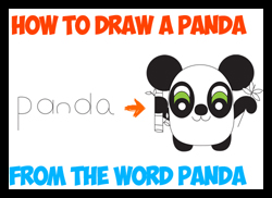 How to Draw a Cartoon Pand Bear using the Word "Panda" - Easy